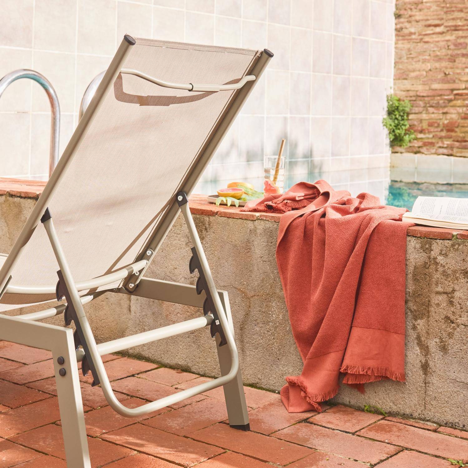 Set van 2 savanne ligstoelen, 5 posities, textileen en metaal, Flora, B155 x D59 x H106cm,sweeek,Photo3