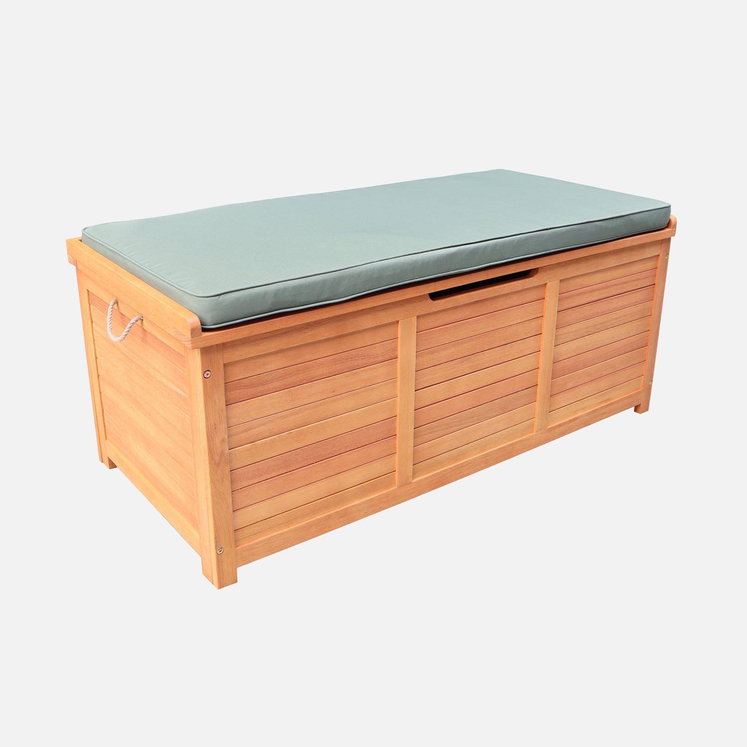 Coffre de jardin 200L en bois - Caja kaki - 125x60cm rangement coussins avec 2 vérins et poignées Photo2