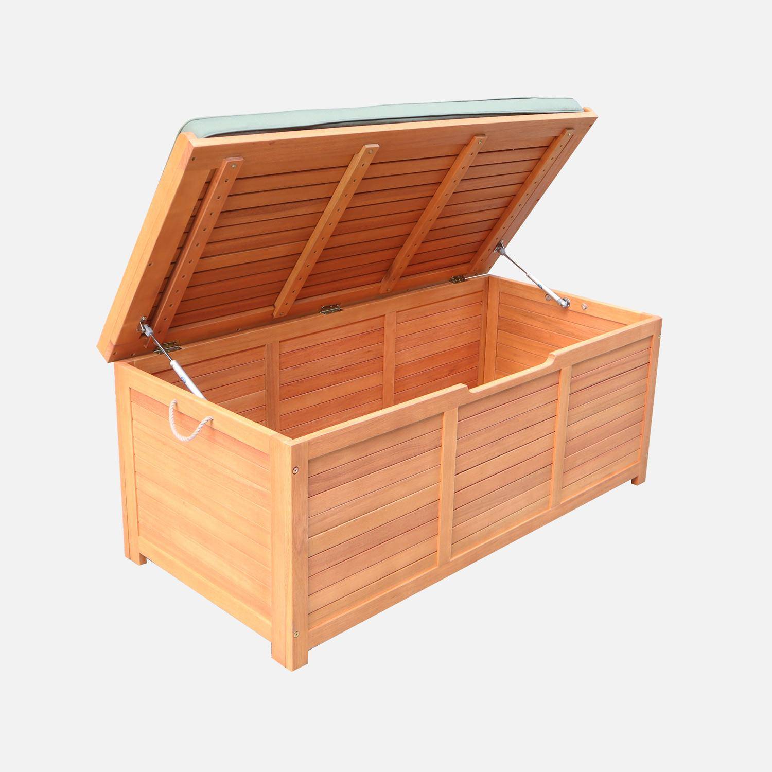 Coffre de jardin 200L en bois - Caja kaki - 125x60cm rangement coussins avec 2 vérins et poignées Photo3