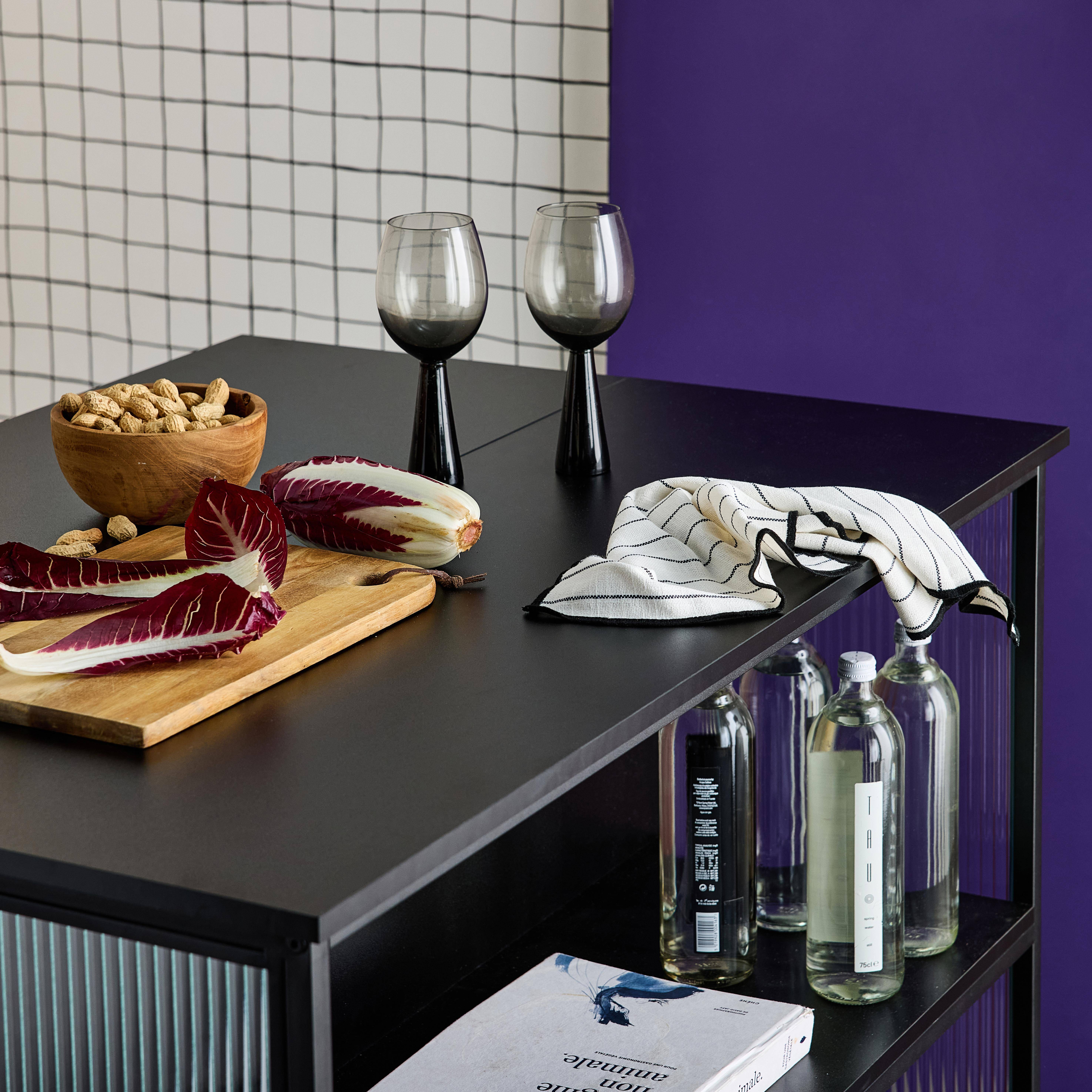 Desserte de cuisine noire extensible ALEXIS, rangements, table de bar, îlot de cuisine, 110 x 40/80 x 90 cm, avec étagères, roulettes Photo3