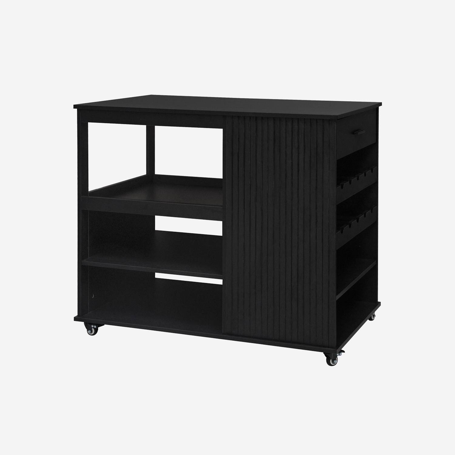 Carrello da cucina decorazione legno con portabottiglie, 100cm, Nero