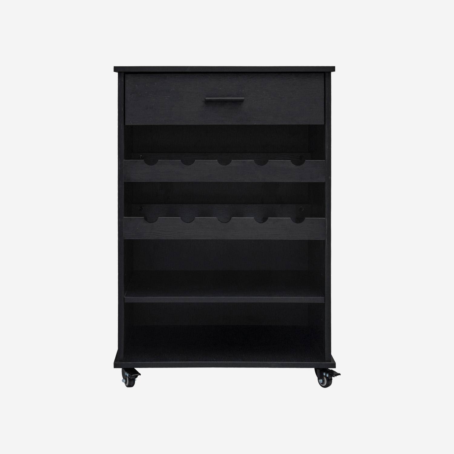 Desserte de cuisine noire avec range bouteilles, BATZ, 5 étagères, avec roulettes, 100 x 60 x 89 cm Photo4