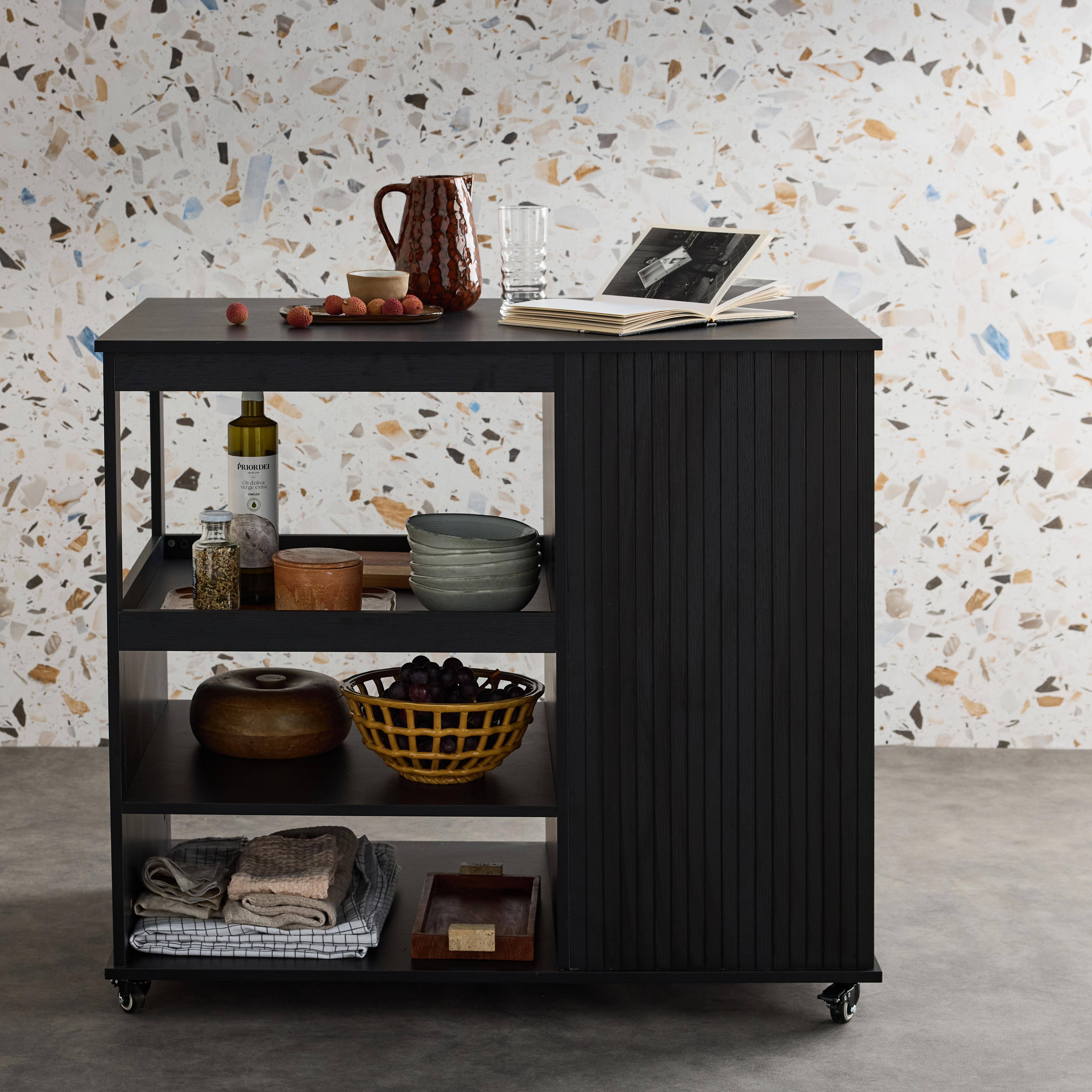 Desserte de cuisine noire avec range bouteilles, BATZ, 5 étagères, avec roulettes, 100 x 60 x 89 cm Photo2
