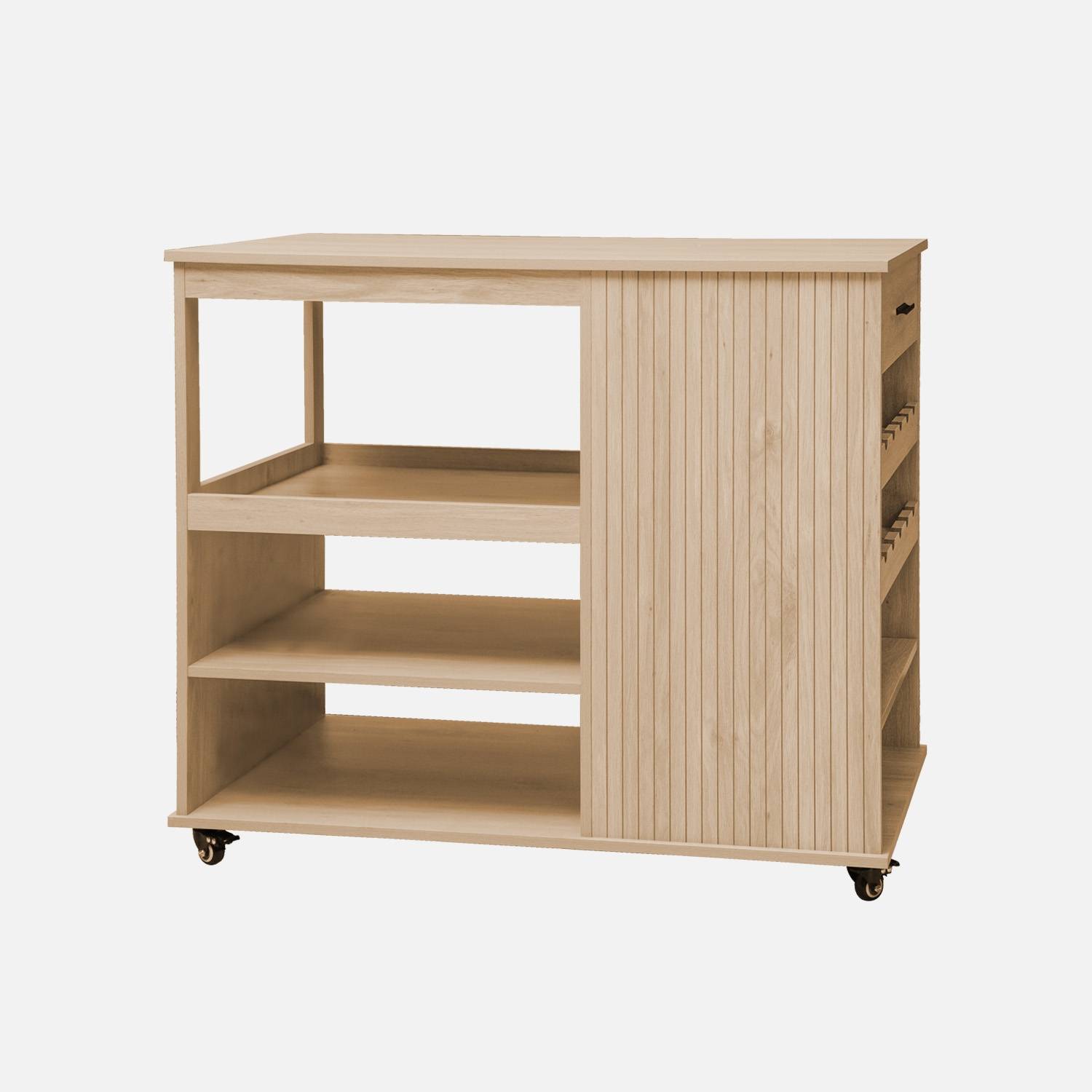 Carrello da cucina decorazione legno con portabottiglie, 100cm, Marrone naturale
