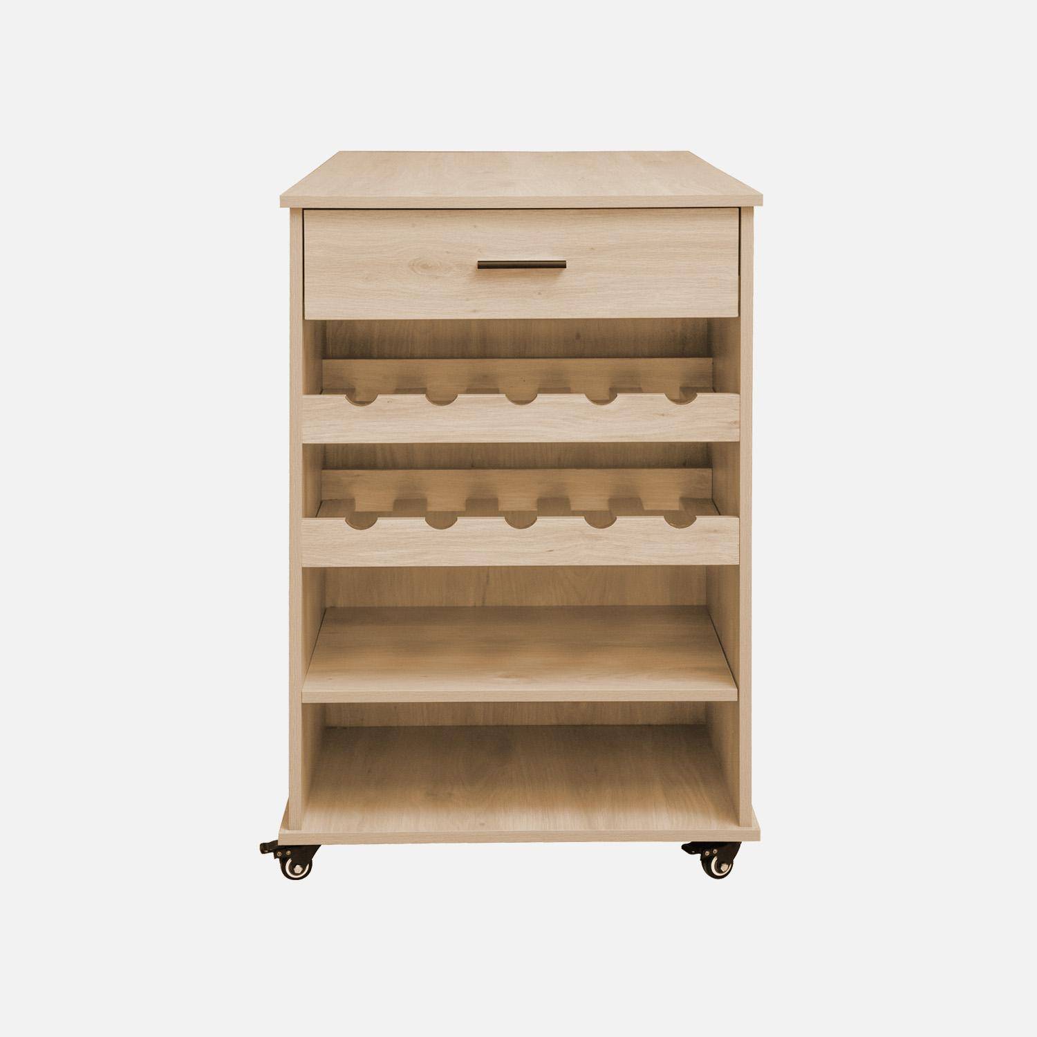 Natuurlijke keukentrolley met flessenrekken, BATZ, 5 planken, met wielen, 100 x 60 x 89 cm,sweeek,Photo4
