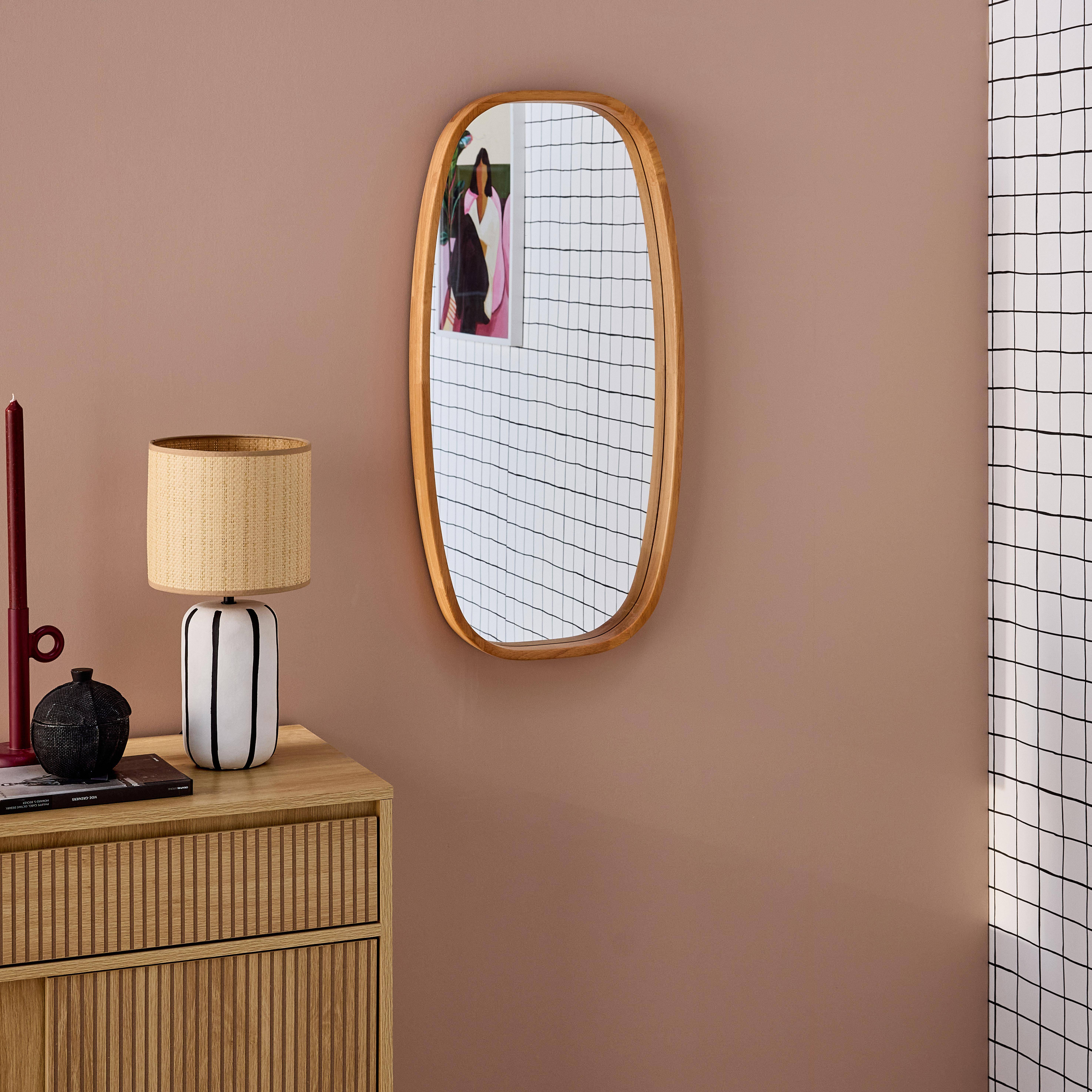 JAMIE rectangular mirror in hevea wood, rounded edges, light wood colour, 80 cm Photo1