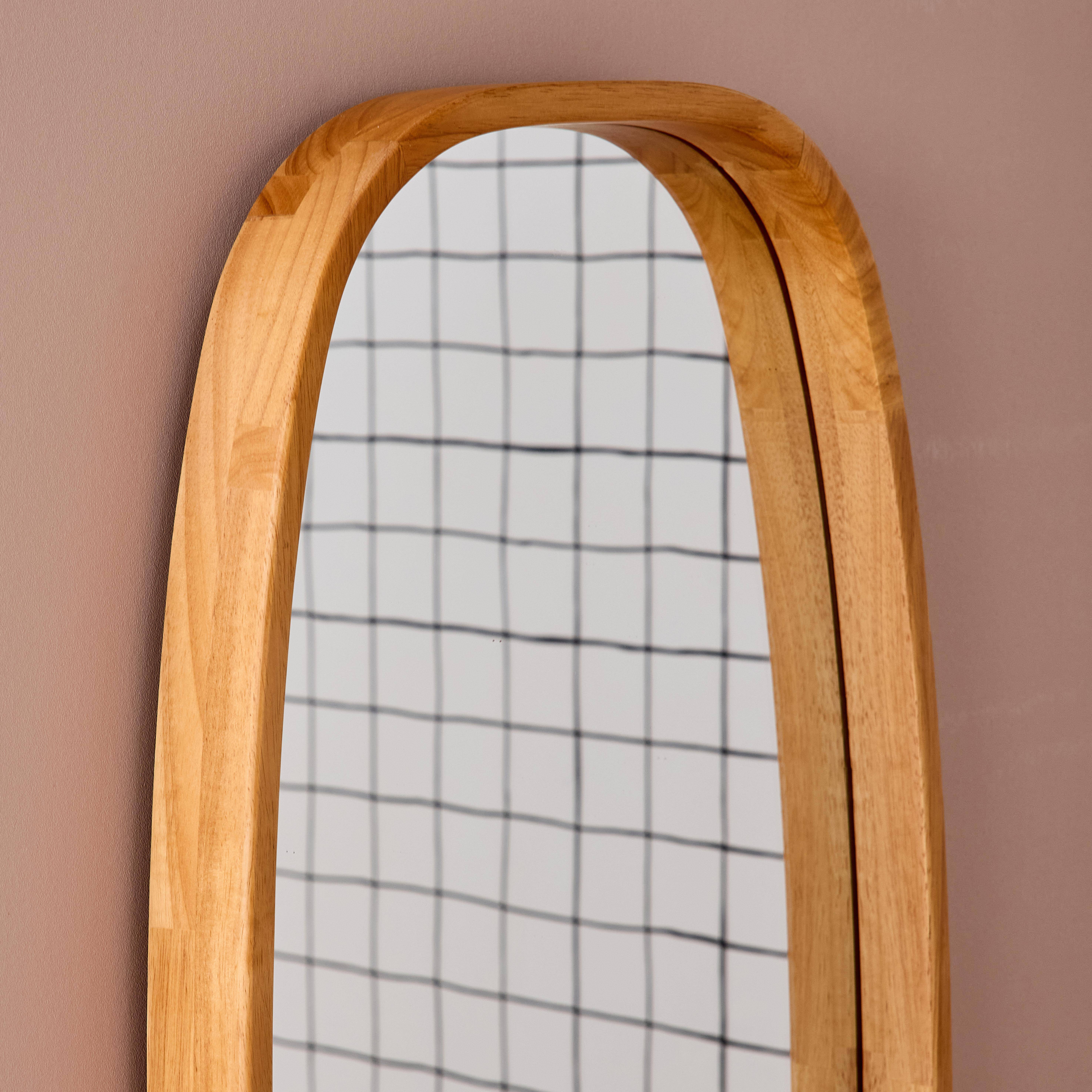 JAMIE rectangular mirror in hevea wood, rounded edges, light wood colour, 80 cm Photo2