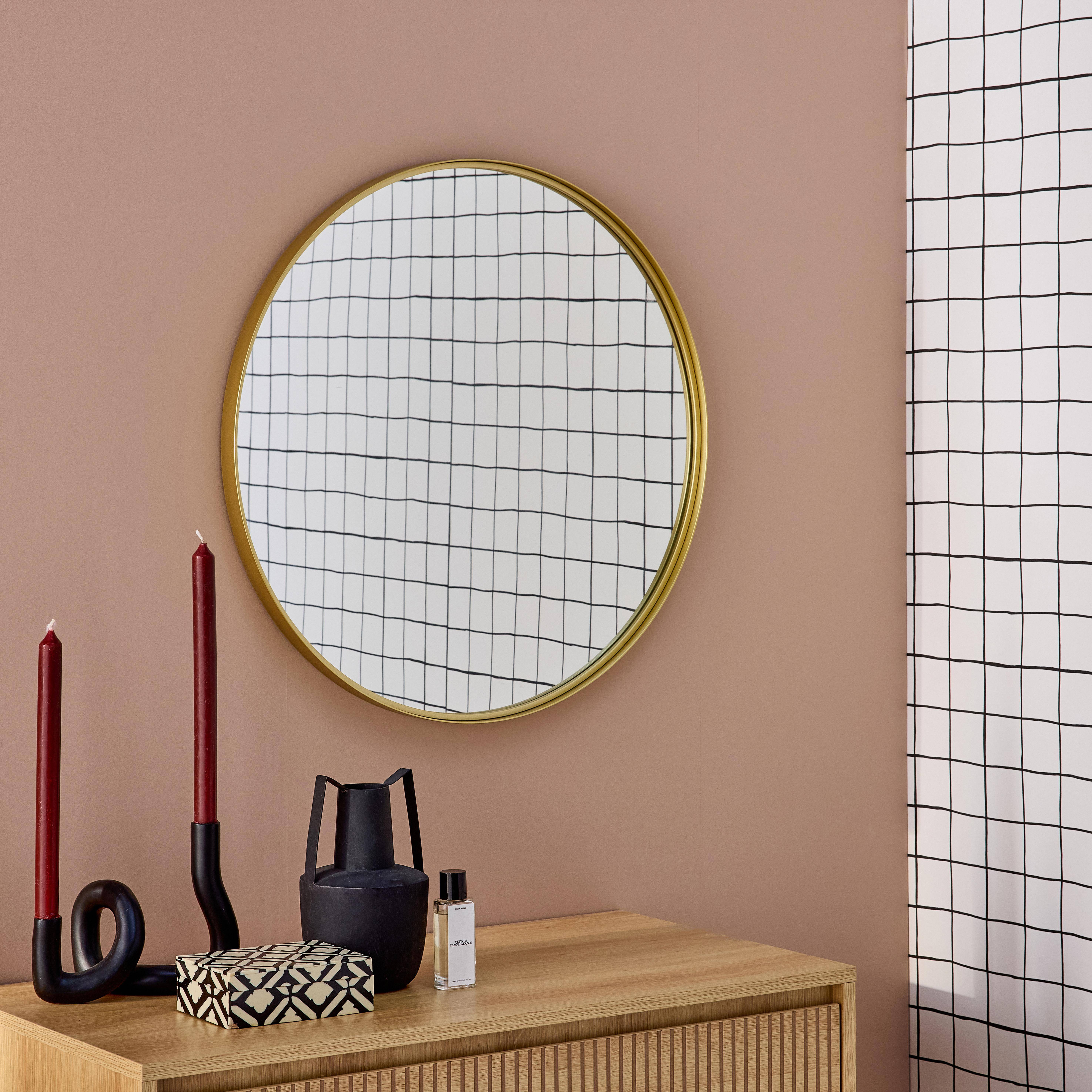 60cm round metal mirror, Mabel, Golden Yellow, 60x3x60 cm Photo1