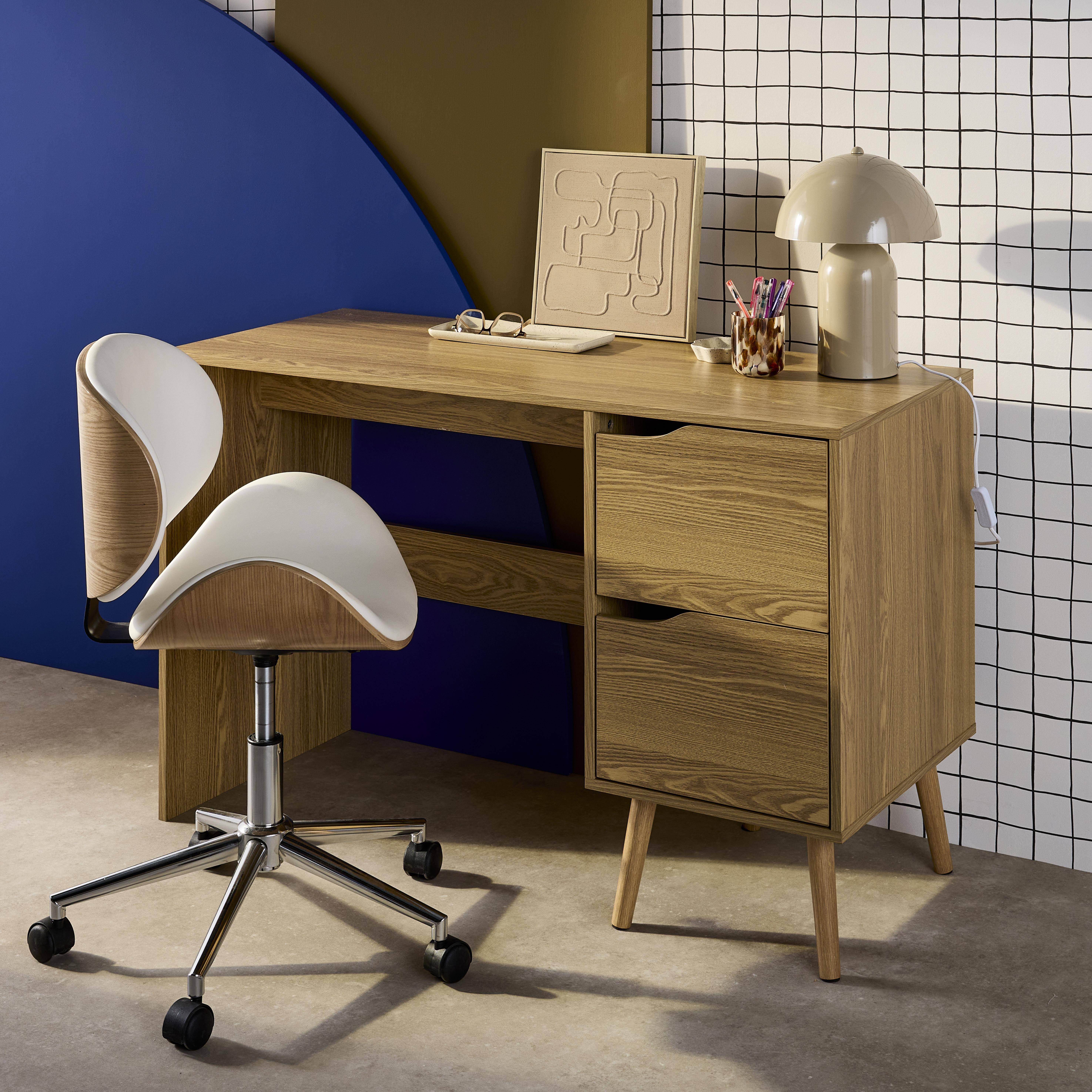 2-drawer desk with vintage walnut effect, Nepal, Ash effect, 120x48x75 cm,sweeek,Photo2