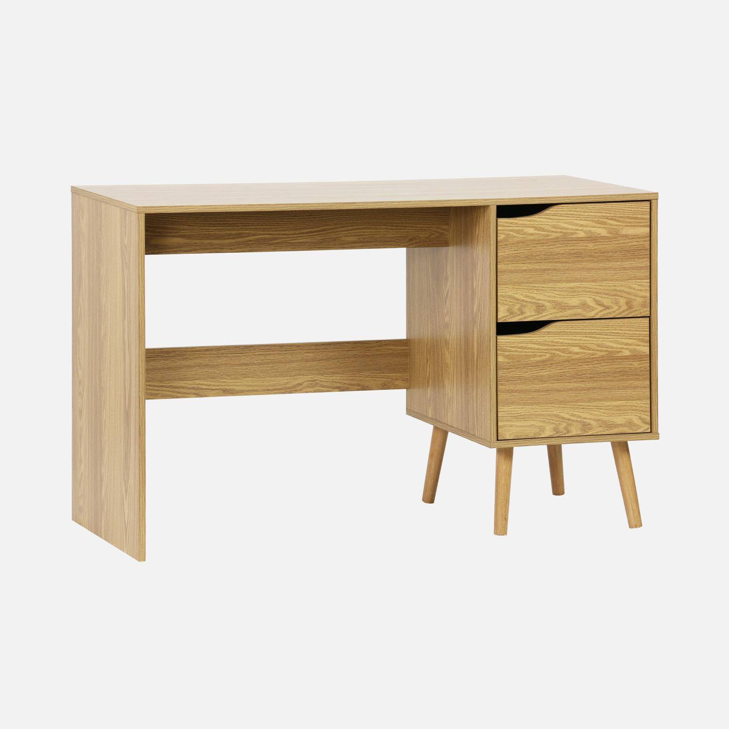 2-drawer desk with vintage walnut effect, Nepal, Ash effect, 120x48x75 cm Photo1