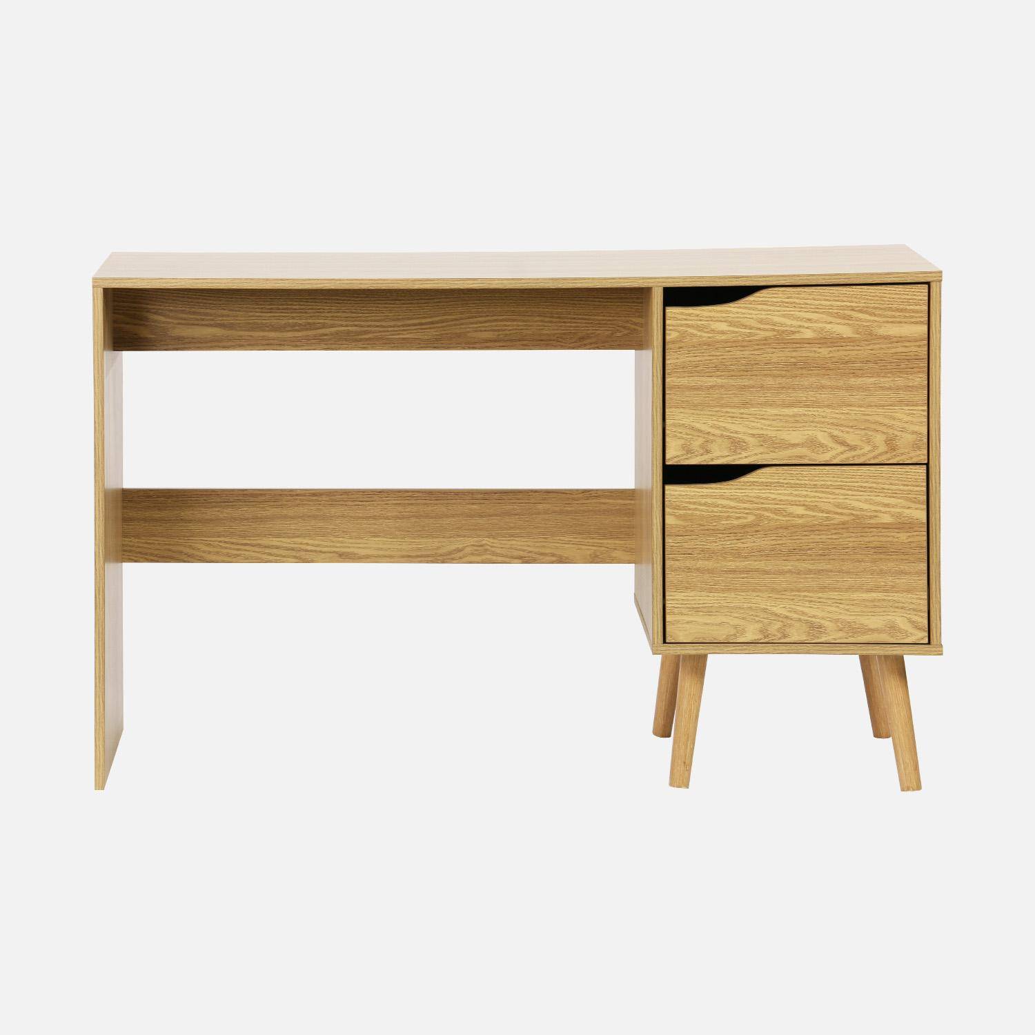 2-drawer desk with vintage walnut effect, Nepal, Ash effect, 120x48x75 cm Photo2