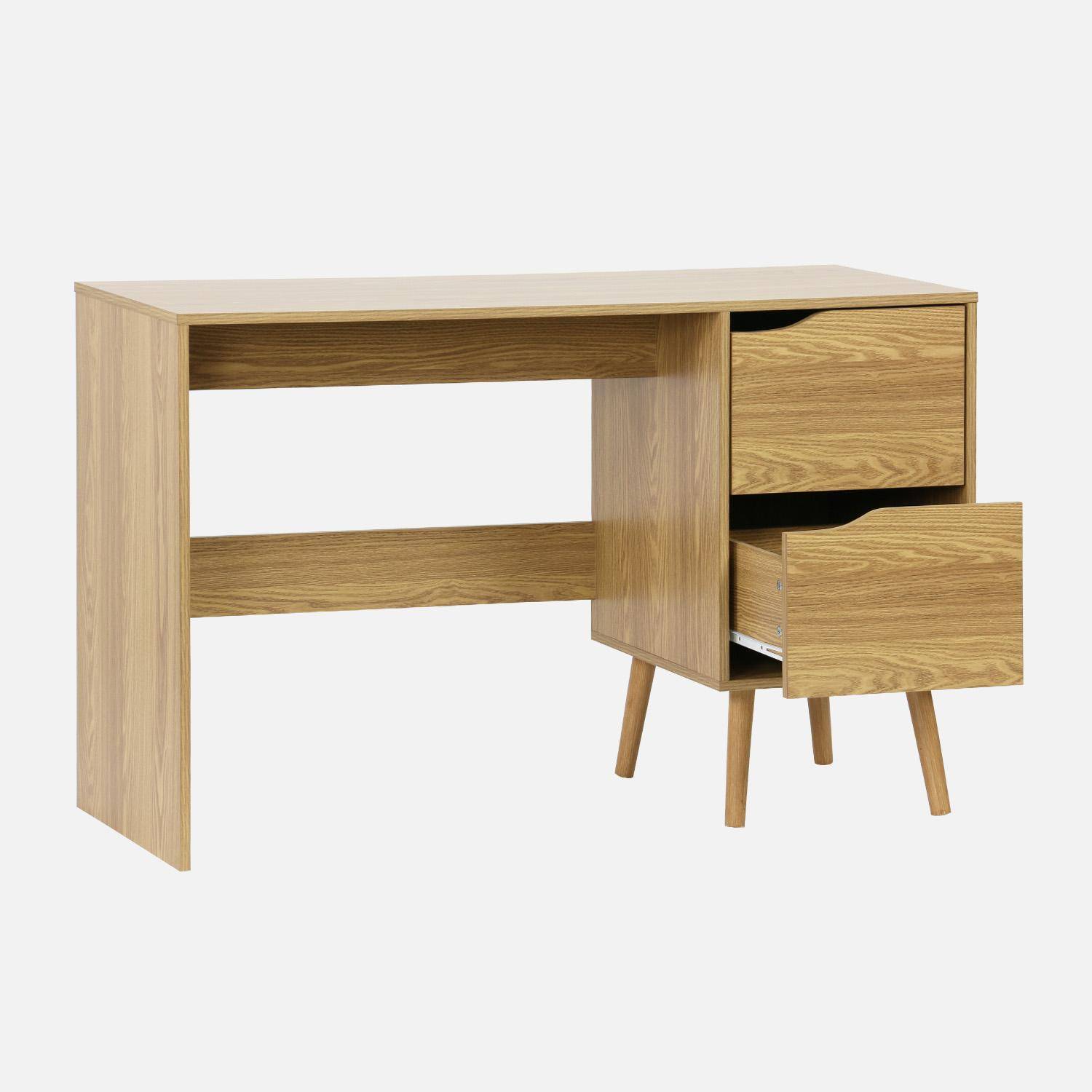 2-drawer desk with vintage walnut effect, Nepal, Ash effect, 120x48x75 cm Photo3