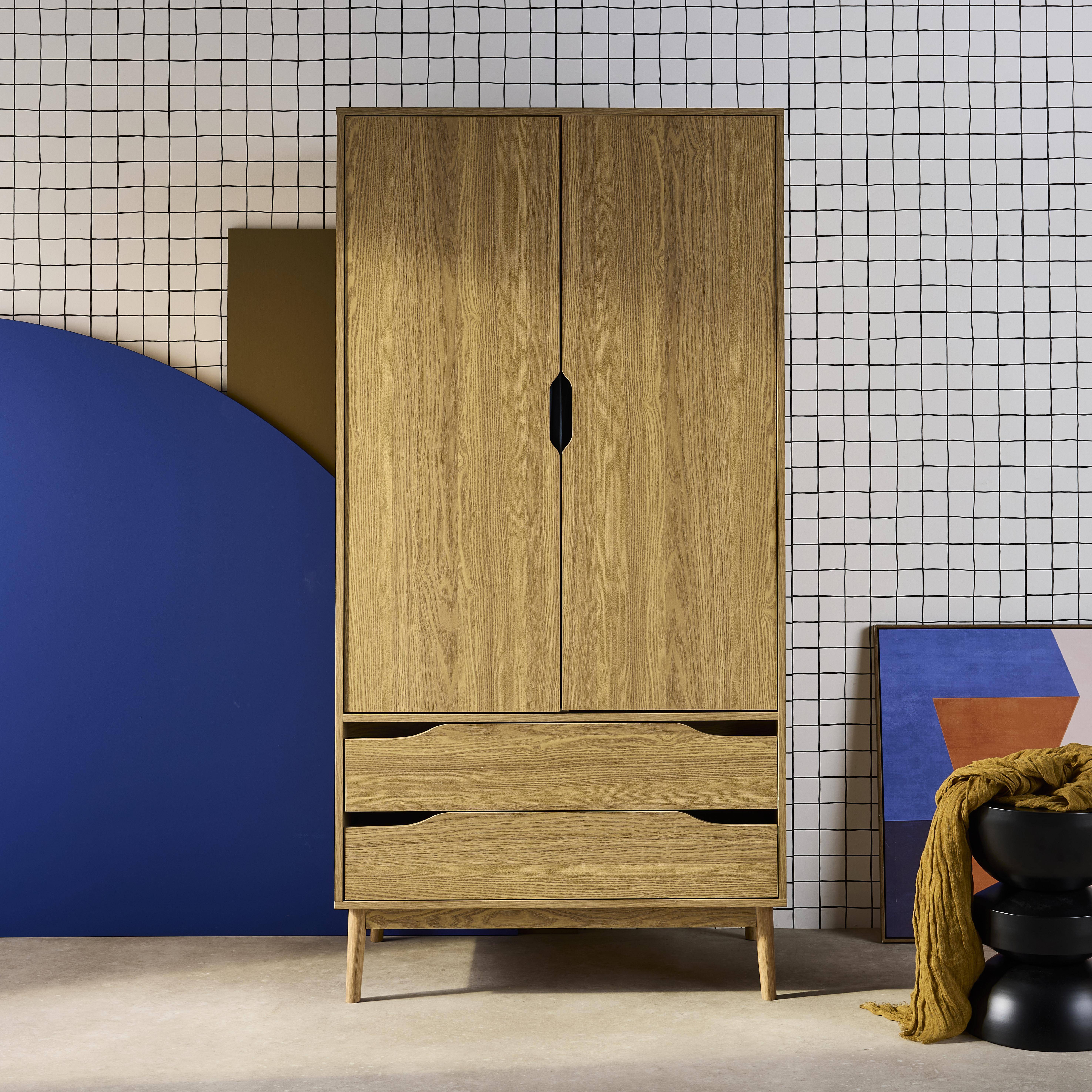 Armario vestidor vintage, decoración en madera, 2 puertas, Nepal, Efecto fresno, 90x55x180 cm Photo1
