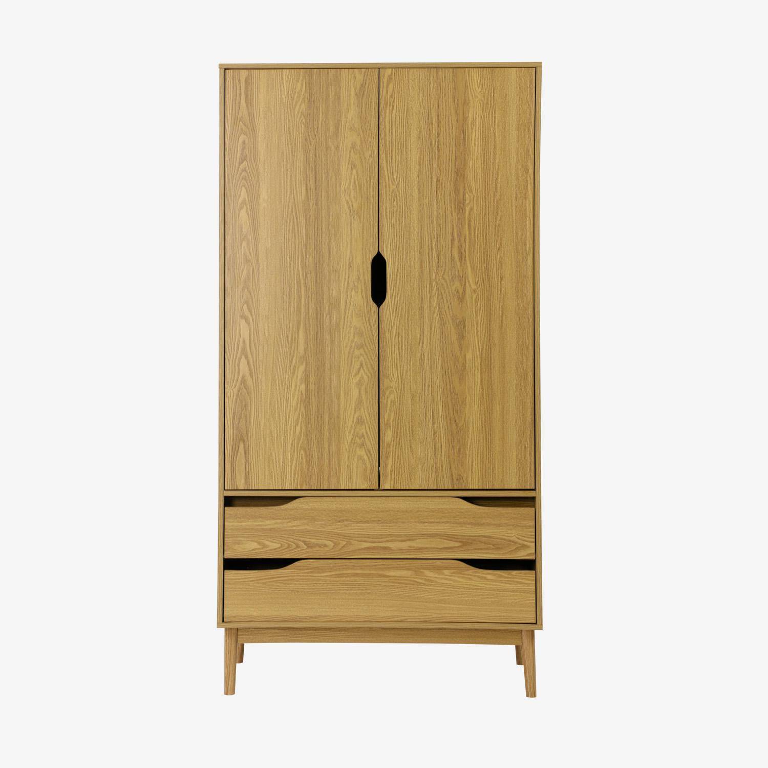 Vintage Kleiderschrank mit Eschenholzdekor, 2 Türen, 2 Schubladen, 1 Kleiderstange - Nepal Photo2