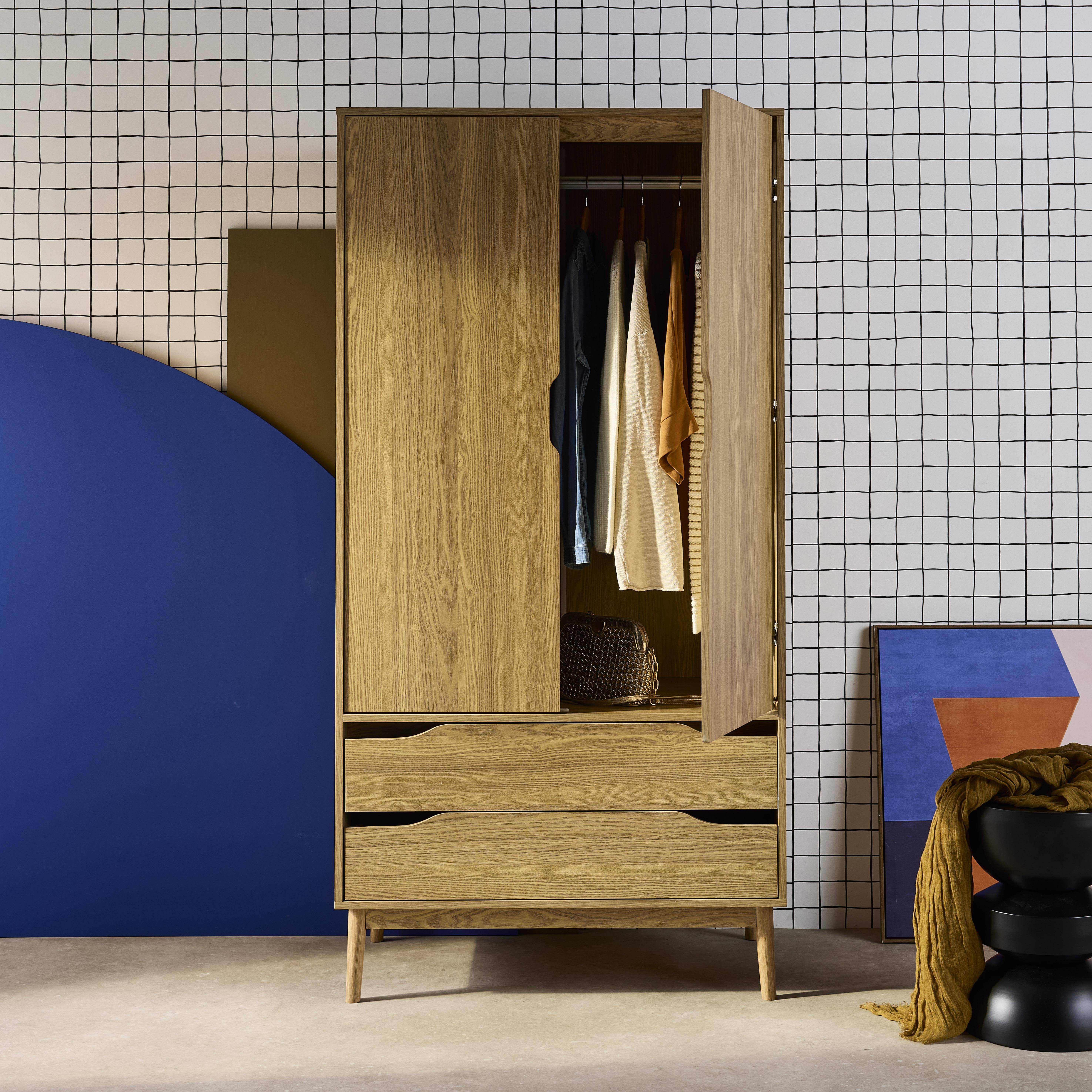 Armario vestidor vintage, decoración en madera, 2 puertas, Nepal, Efecto fresno, 90x55x180 cm Photo3