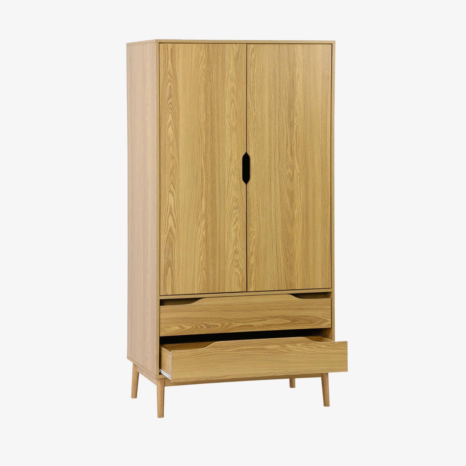 Vintage Kleiderschrank mit Eschenholzdekor, 2 Türen, 2 Schubladen, 1 Kleiderstange - Nepal Photo4