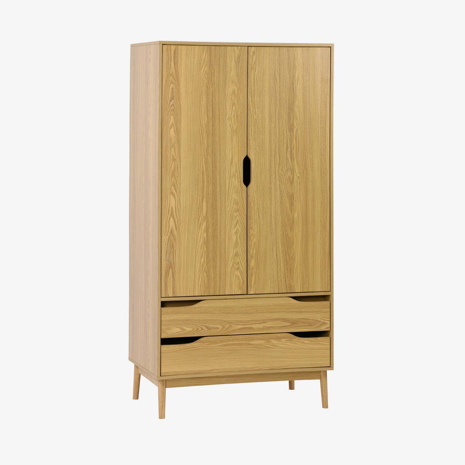 Vintage Kleiderschrank mit Eschenholzdekor, 2 Türen, 2 Schubladen, 1 Kleiderstange - Nepal Photo1