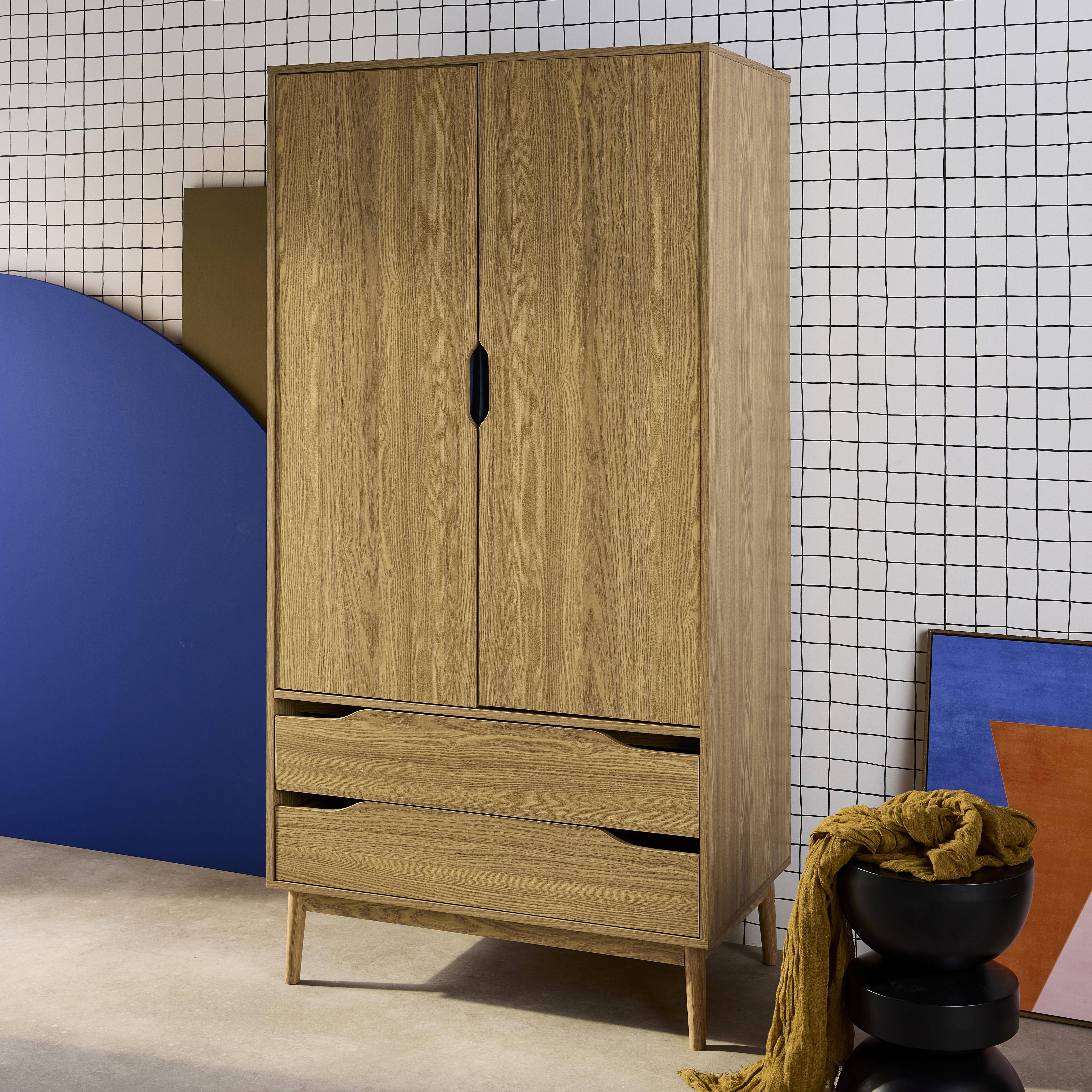 Armario vestidor vintage, decoración en madera, 2 puertas, Nepal, Efecto fresno, 90x55x180 cm Photo2