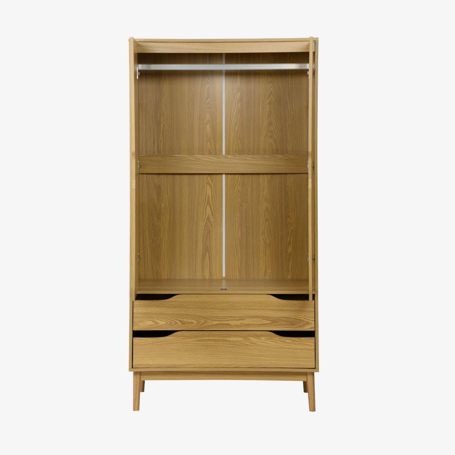 Vintage Kleiderschrank mit Eschenholzdekor, 2 Türen, 2 Schubladen, 1 Kleiderstange - Nepal Photo3