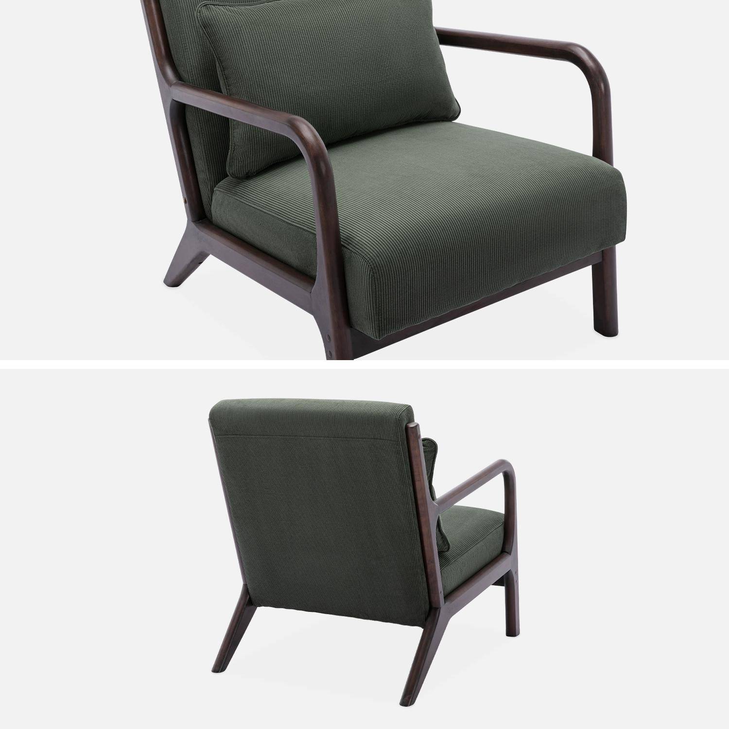 Scandi-style armchair in fine corduroy and hevea wood, Lorens corduroy, Green, 65x80x79 cm Photo5