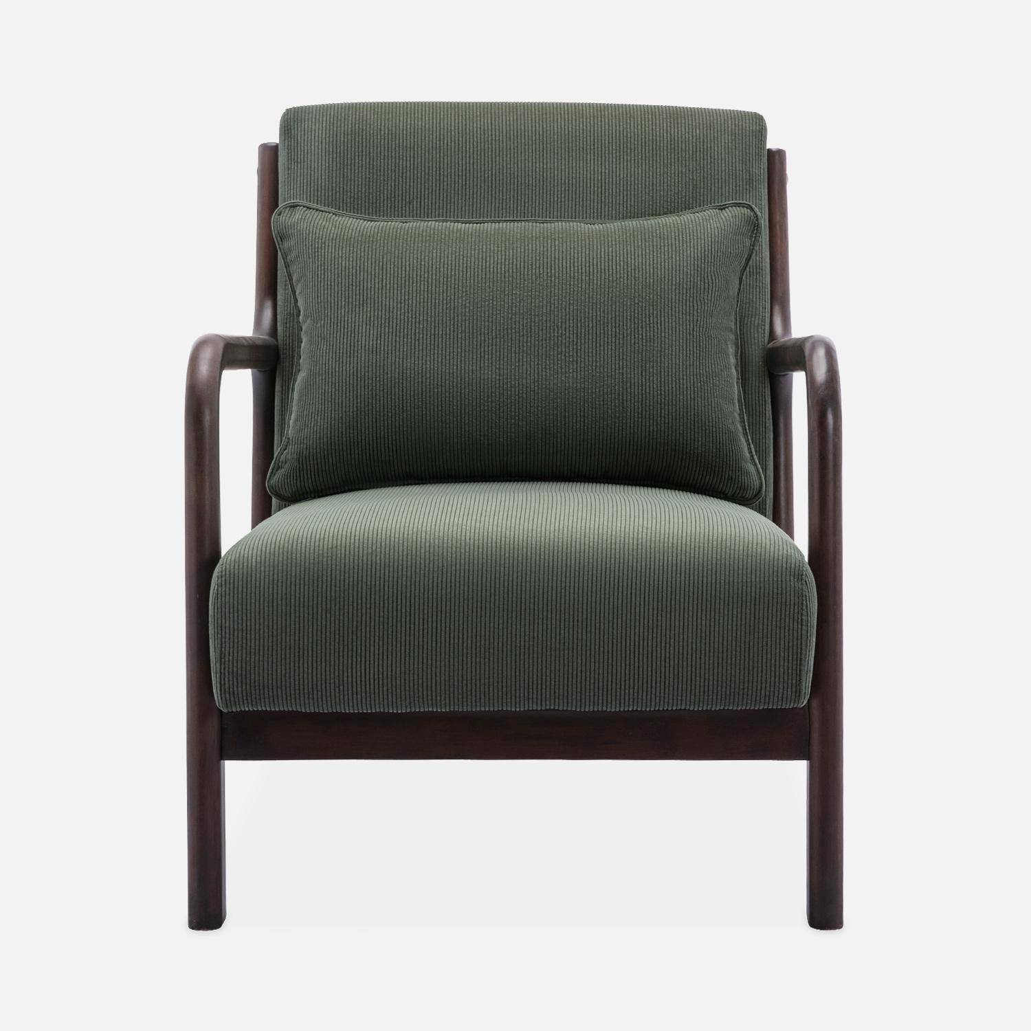 Scandi-style armchair in fine corduroy and hevea wood, Lorens corduroy, Green, 65x80x79 cm Photo4