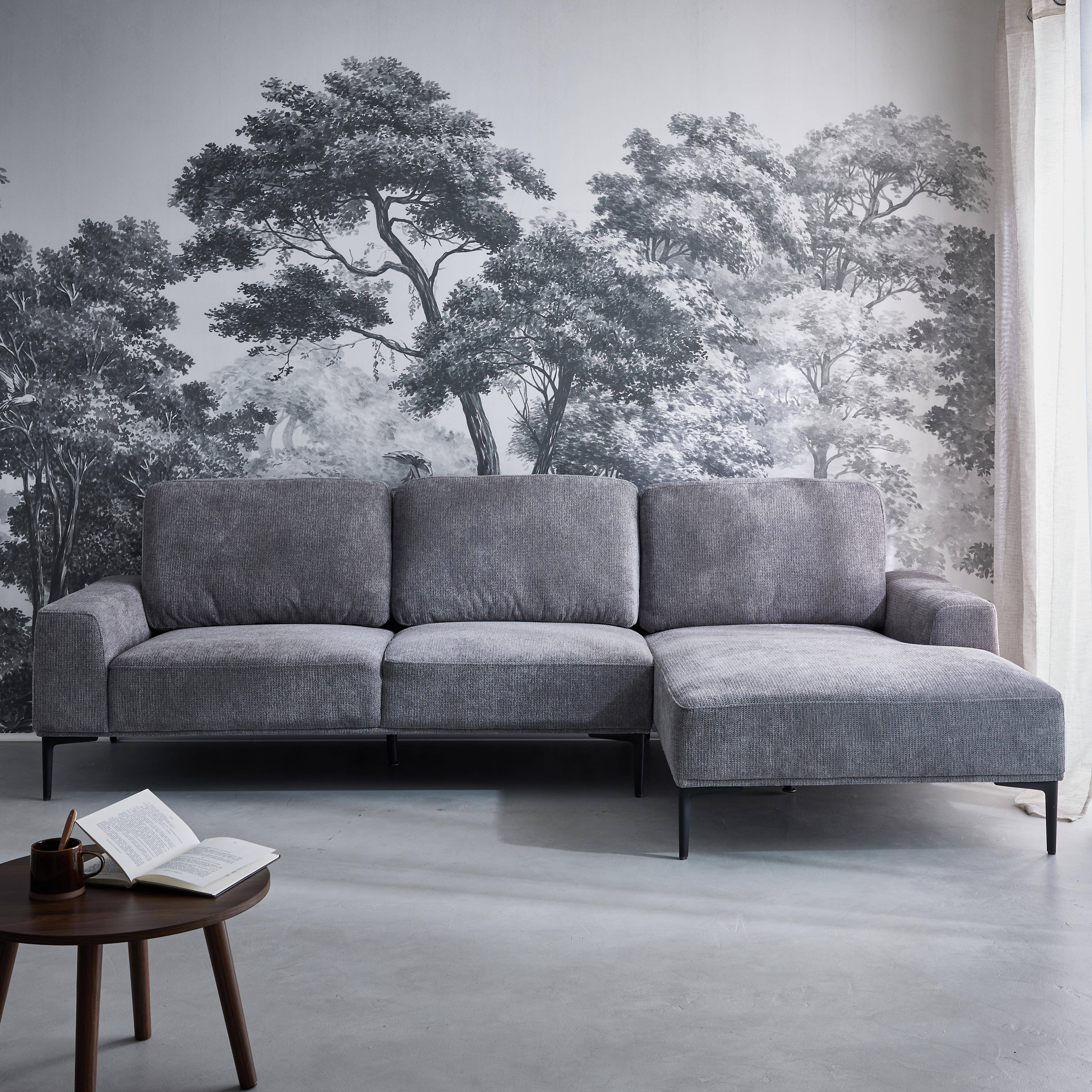 3-seater corner sofa in fabric and metal, right-hand corner, Atlanta, Charcoal Grey, 134x260x84 cm Photo2