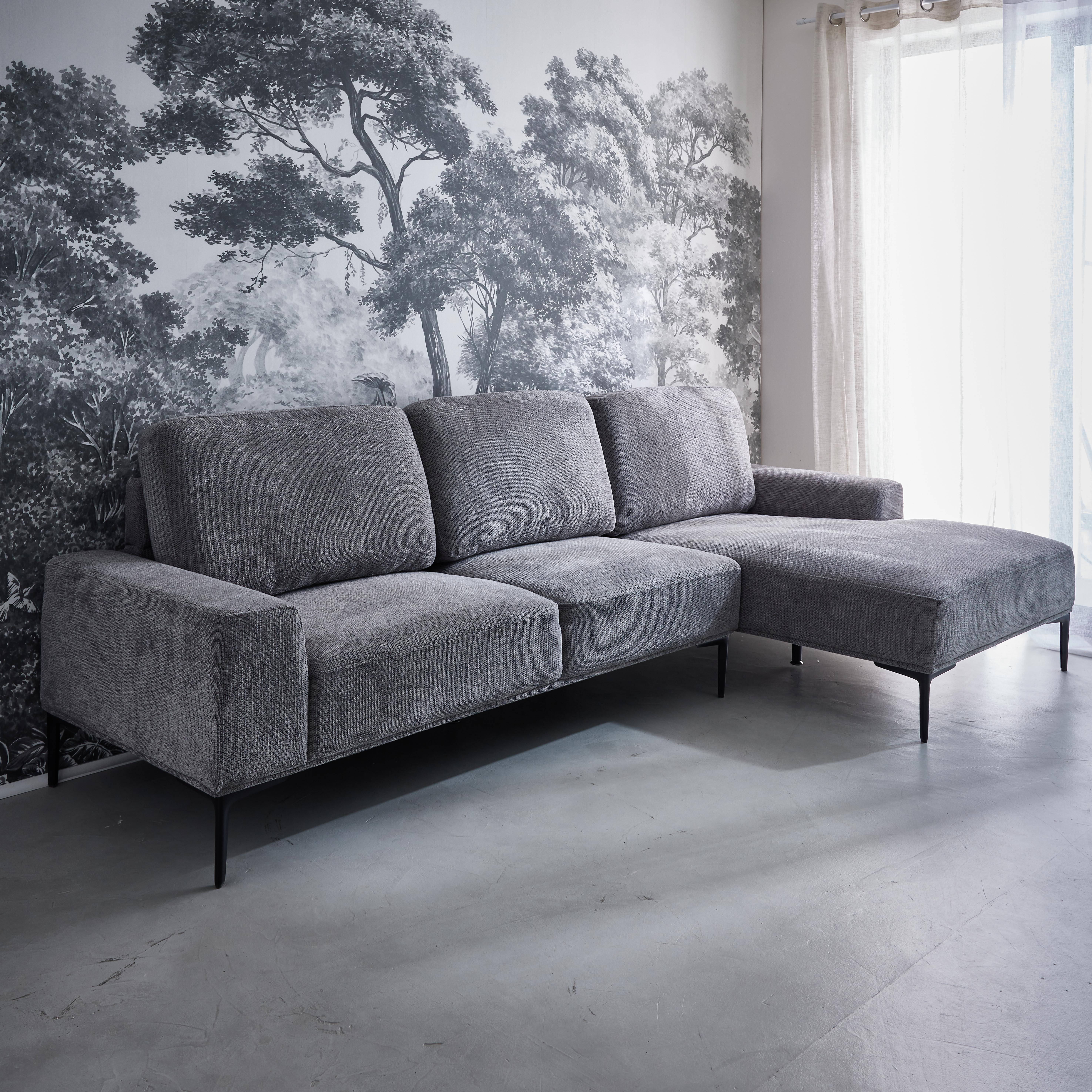 3-seater corner sofa in fabric and metal, right-hand corner, Atlanta, Charcoal Grey, 134x260x84 cm Photo1