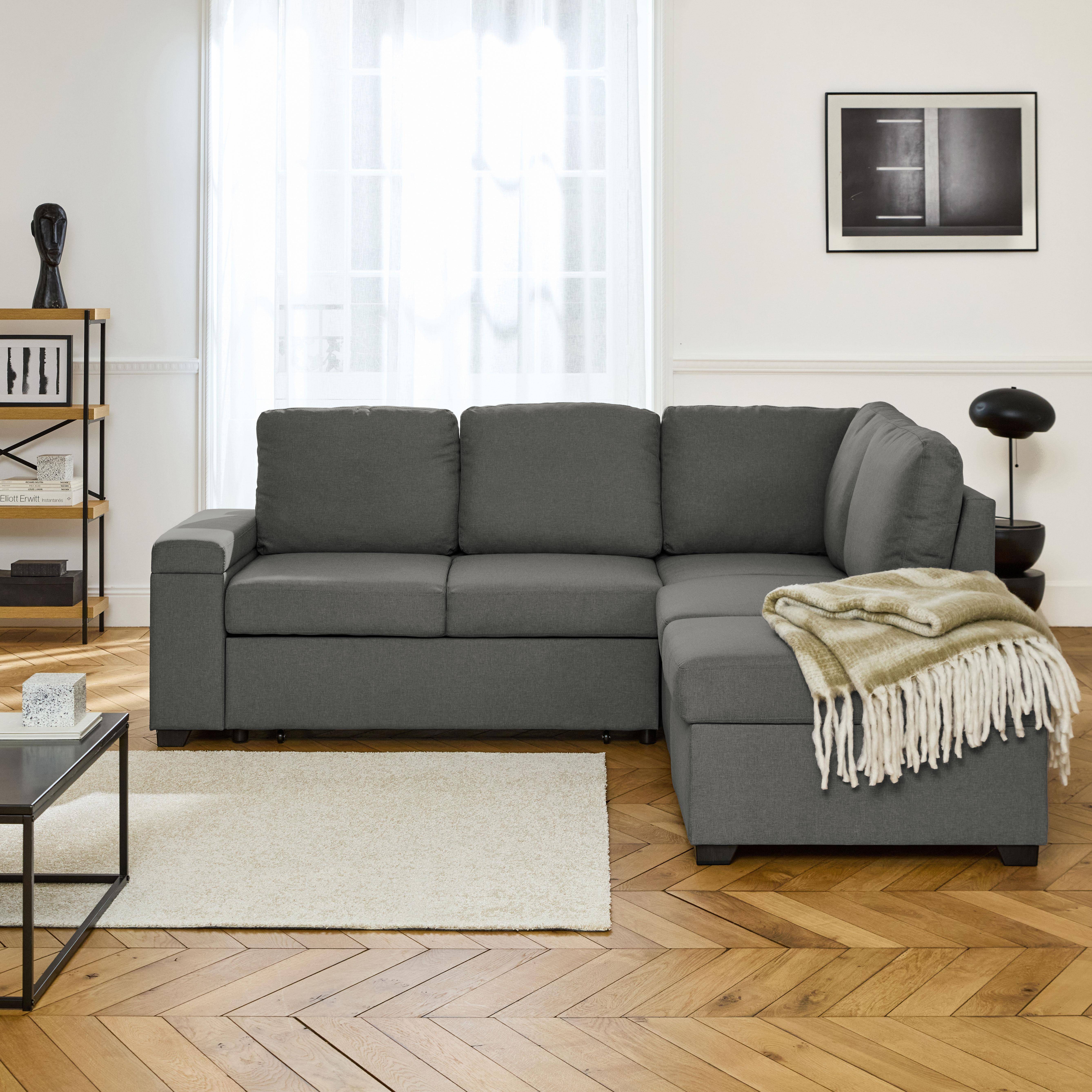 3-seater corner sofa bed with footstool, Carl, Charcoal Grey, 223x83x89 cm Photo1