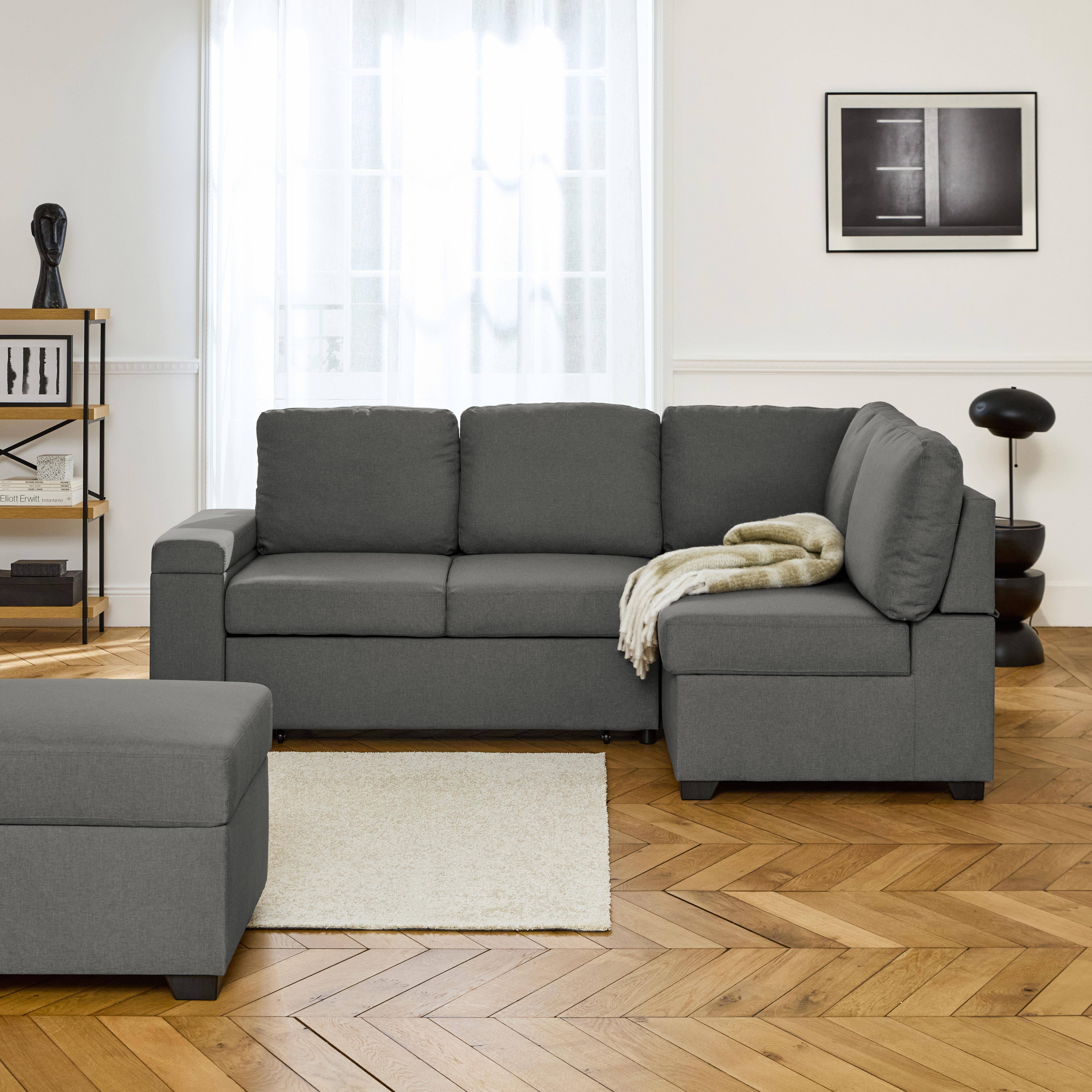 3-seater corner sofa bed with footstool, Carl, Charcoal Grey, 223x83x89 cm Photo2