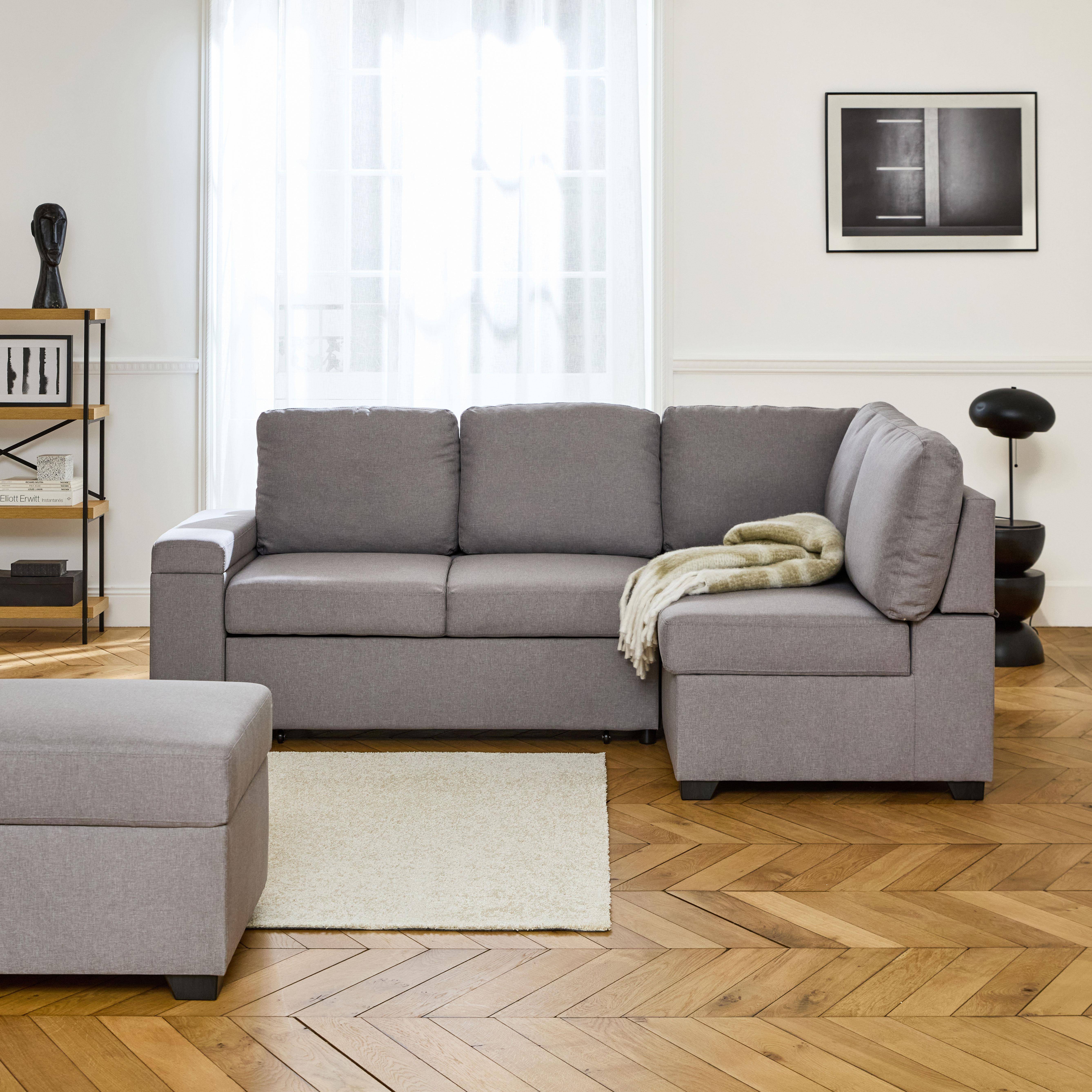 3-seater corner sofa bed with footstool, Carl, Light Grey, 223x83x89 cm Photo1
