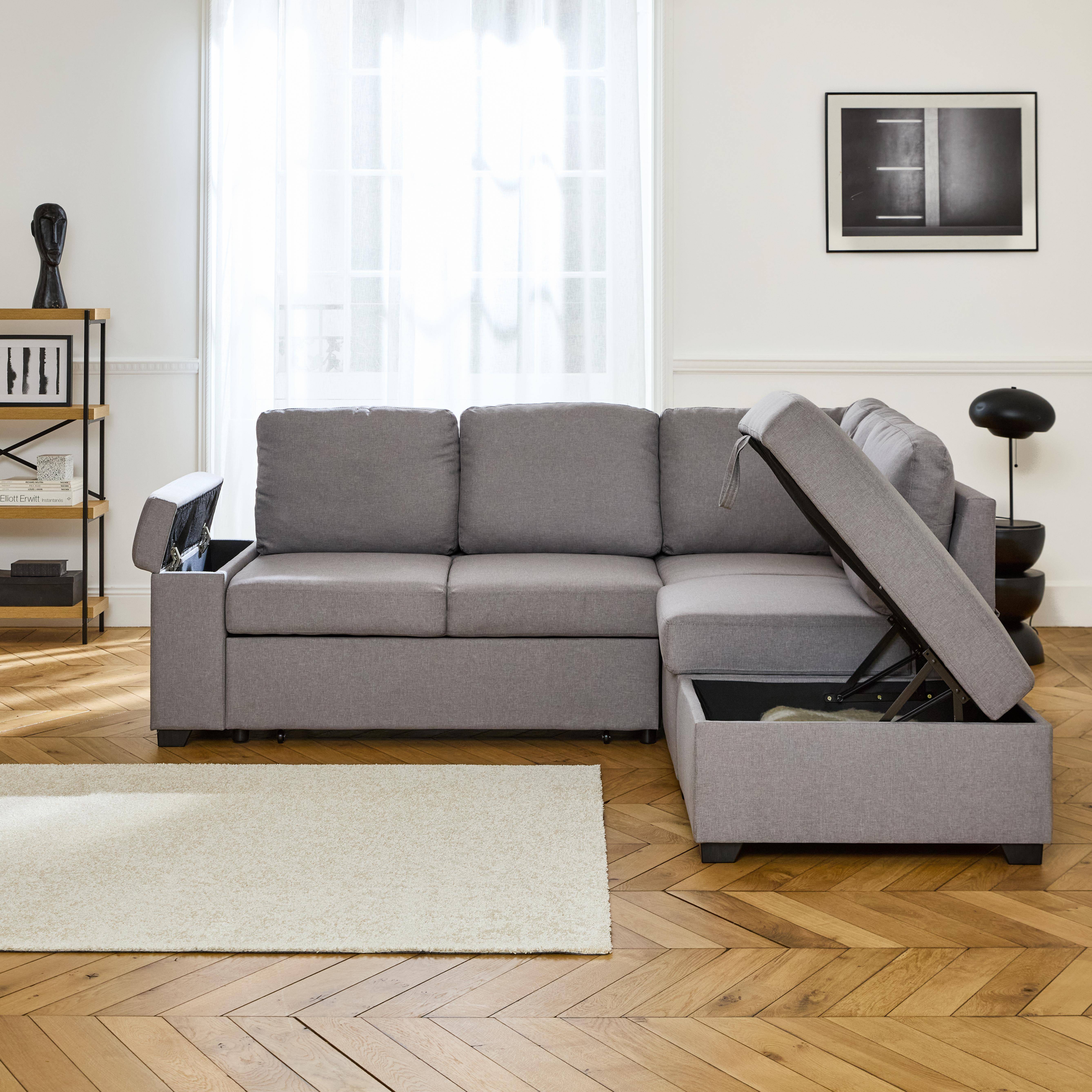 3-seater corner sofa bed with footstool, Carl, Light Grey, 223x83x89 cm Photo2