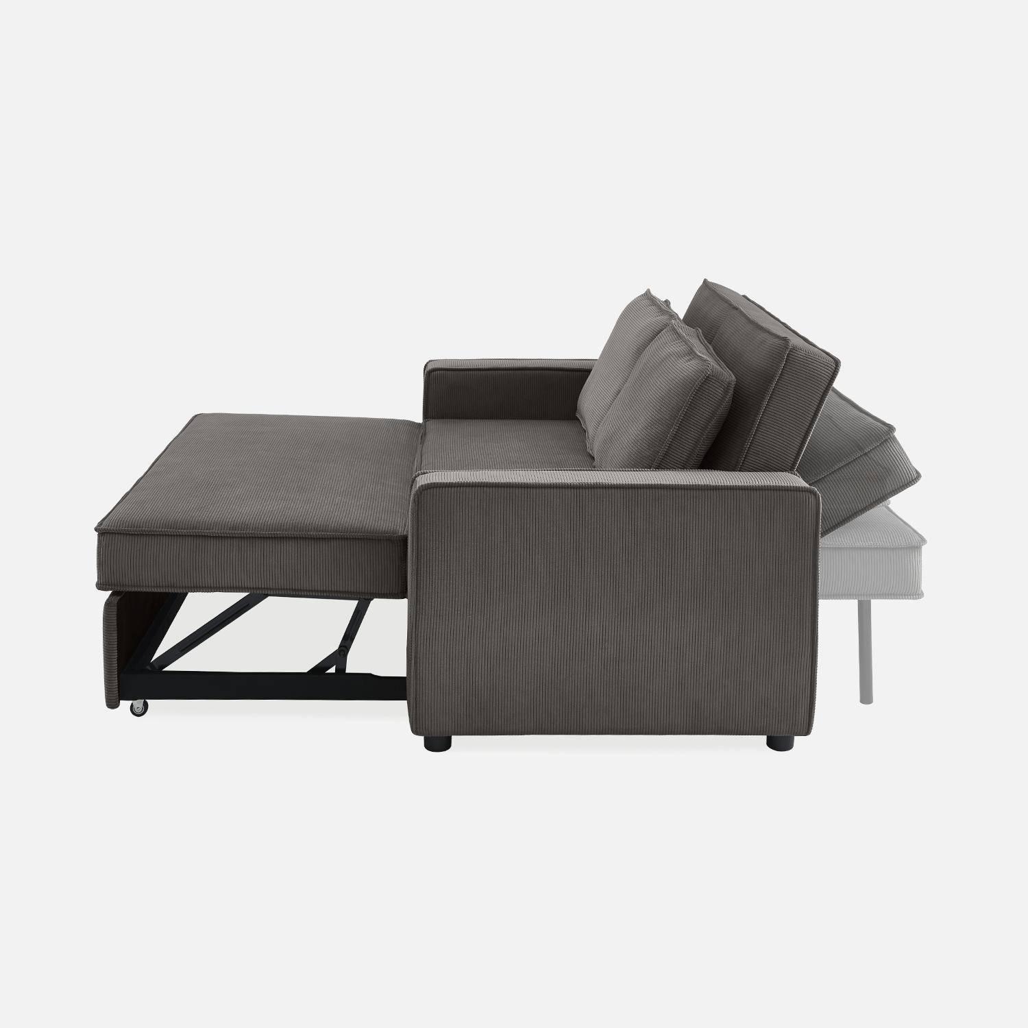 3-seater corduroy sofa bed, Chill, Grey, 172.5x91.5x88.5 cm Photo6