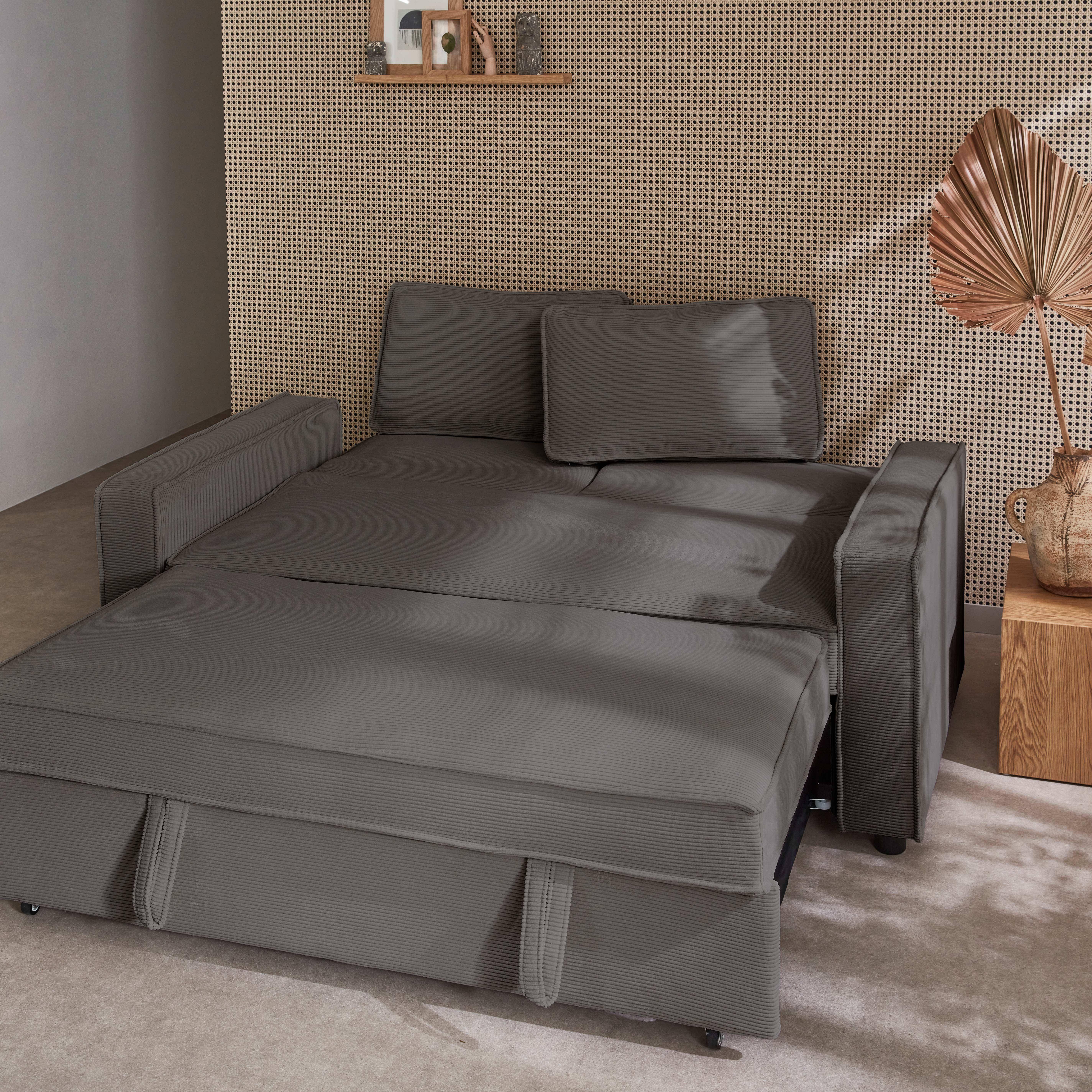 3-seater corduroy sofa bed, Chill, Grey, 172.5x91.5x88.5 cm Photo3