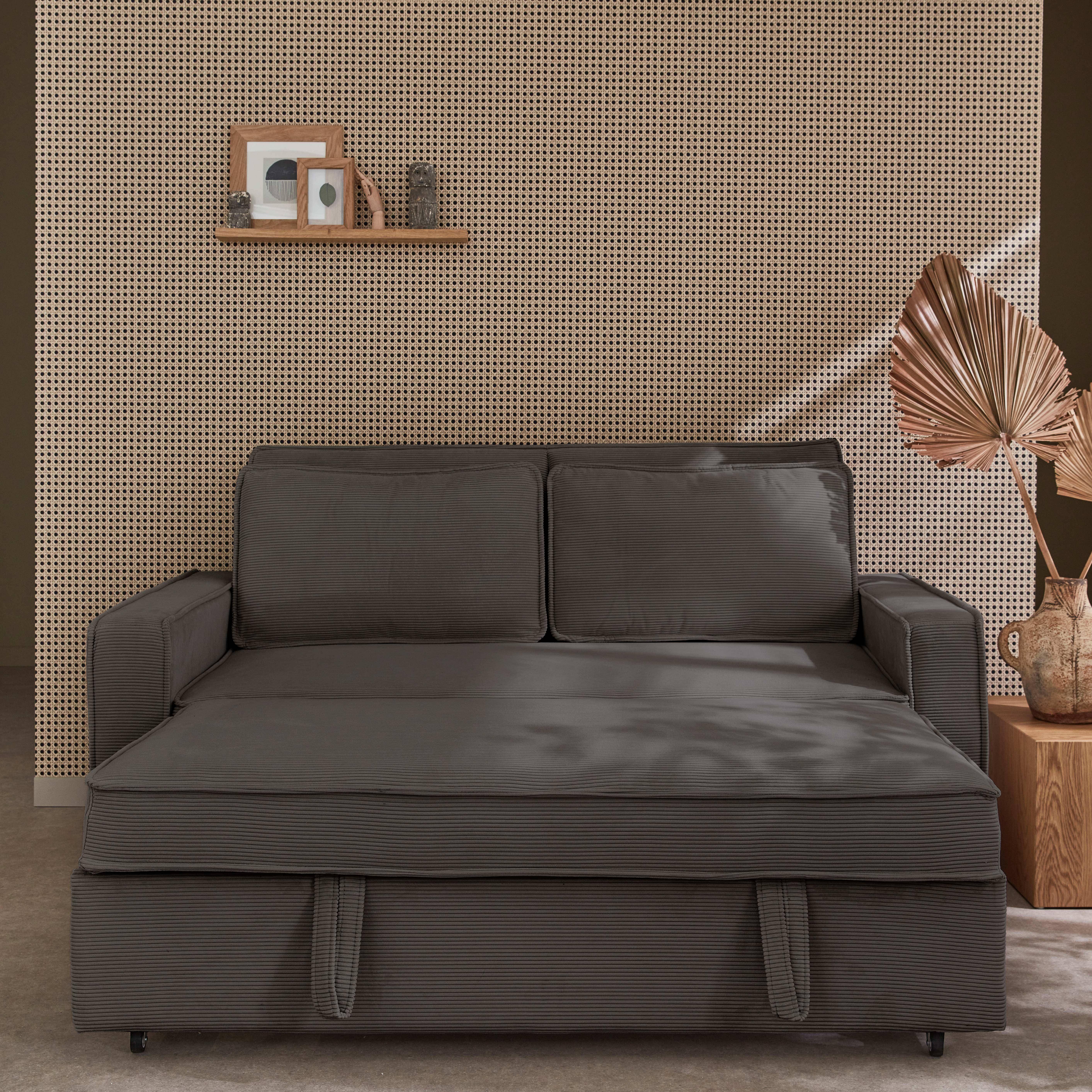 3-seater corduroy sofa bed, Chill, Grey, 172.5x91.5x88.5 cm Photo2