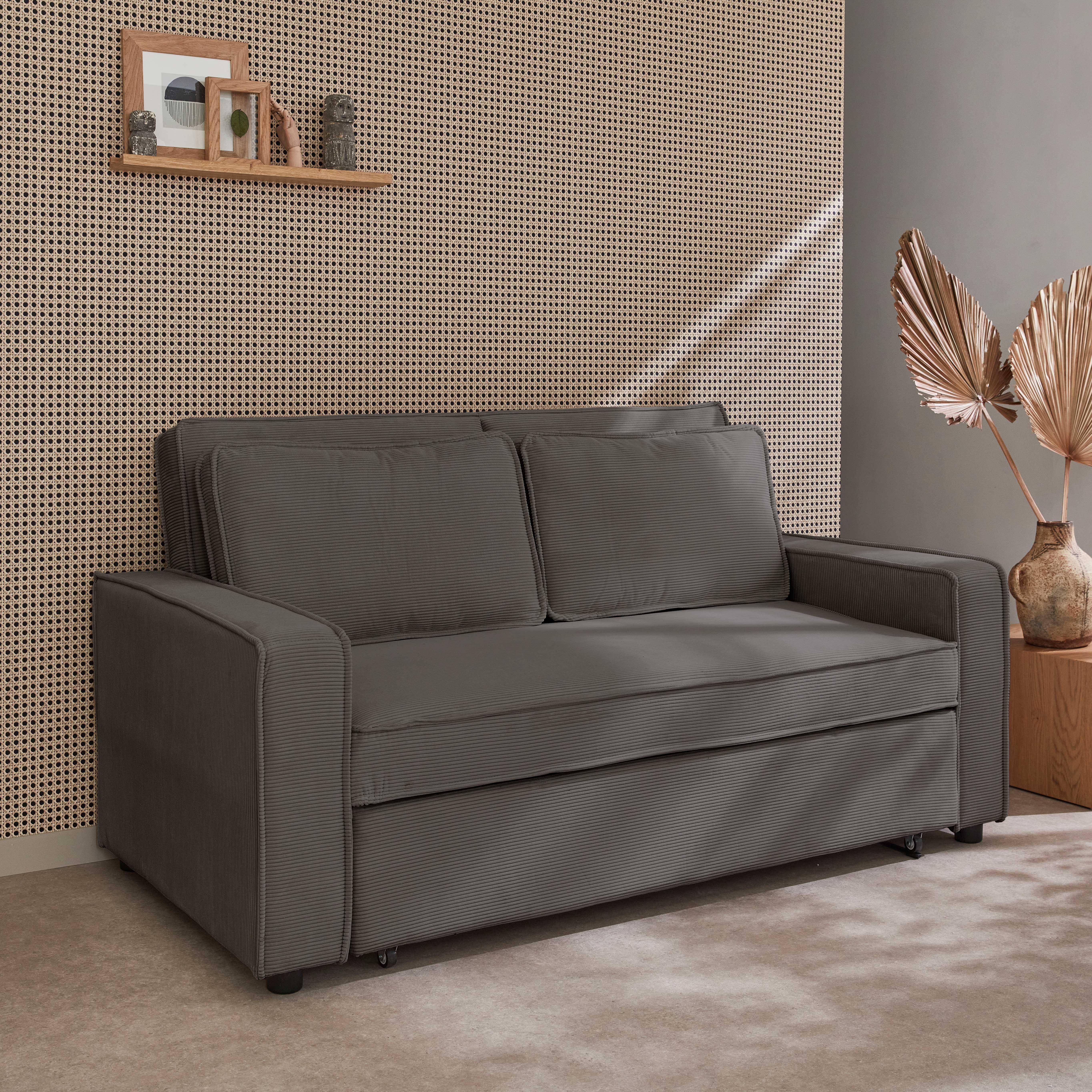 3-seater corduroy sofa bed, Chill, Grey, 172.5x91.5x88.5 cm Photo1