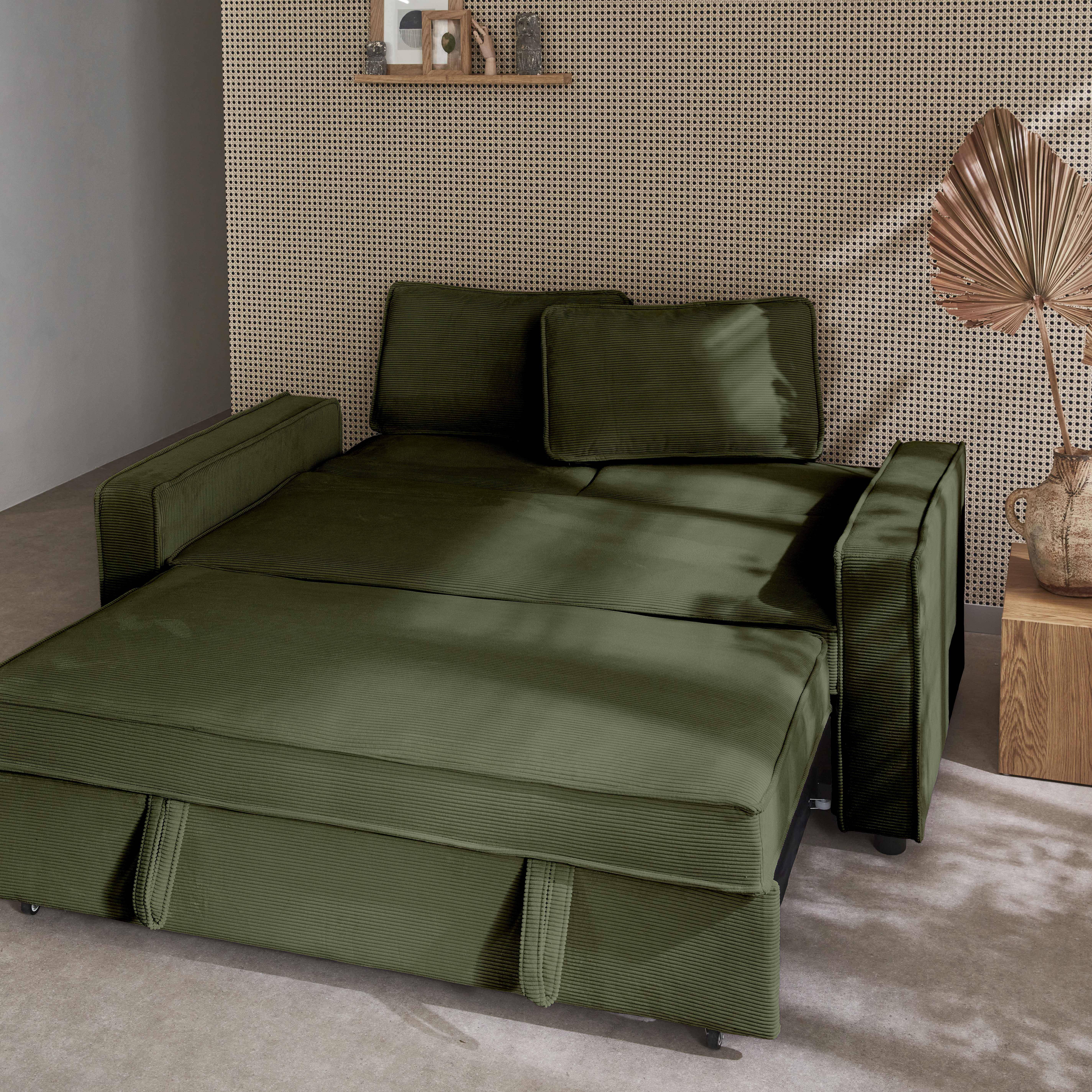 3-seater corduroy sofa bed, Chill, Khaki Green, 172.5x91.5x88.5 cm Photo4