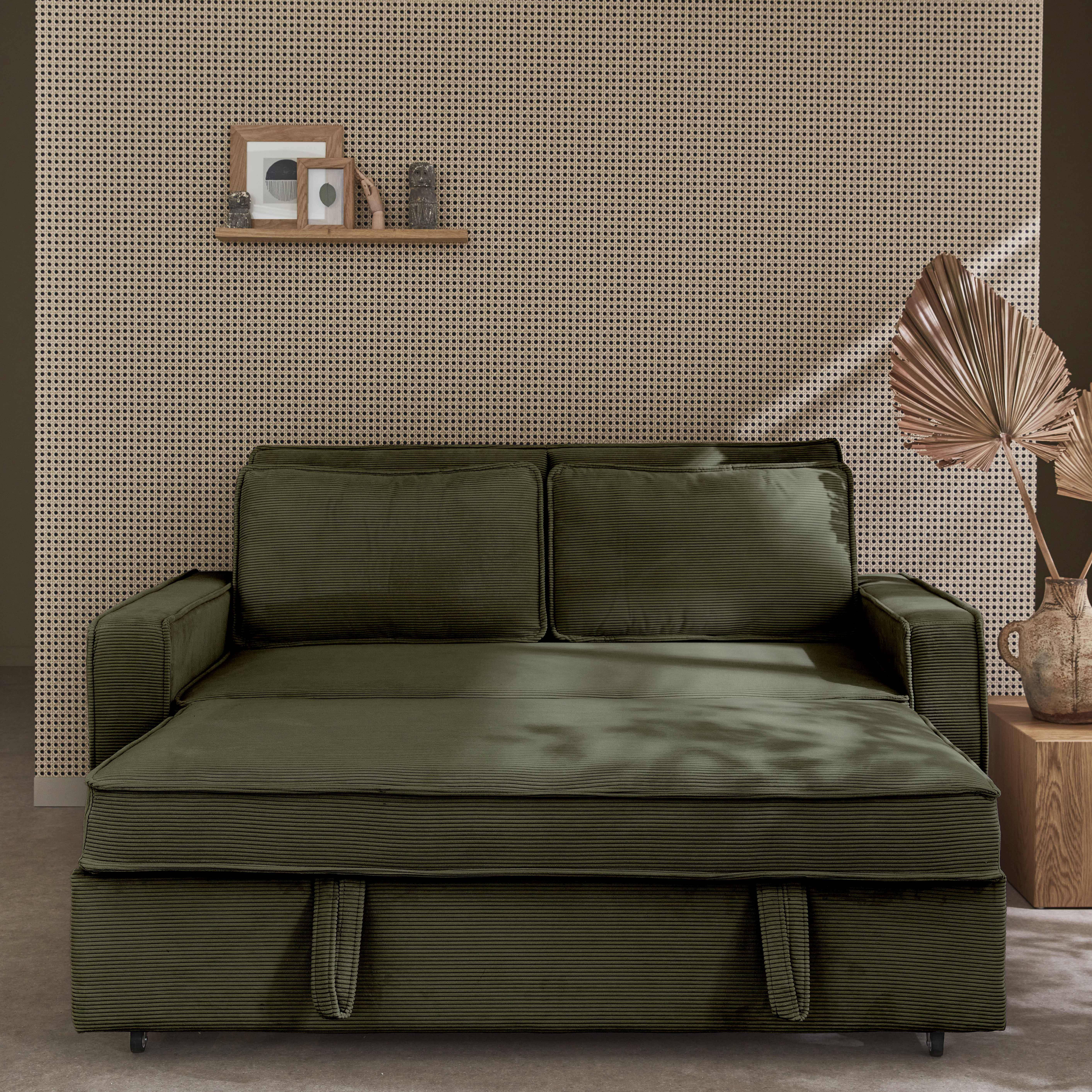 3-seater corduroy sofa bed, Chill, Khaki Green, 172.5x91.5x88.5 cm Photo3