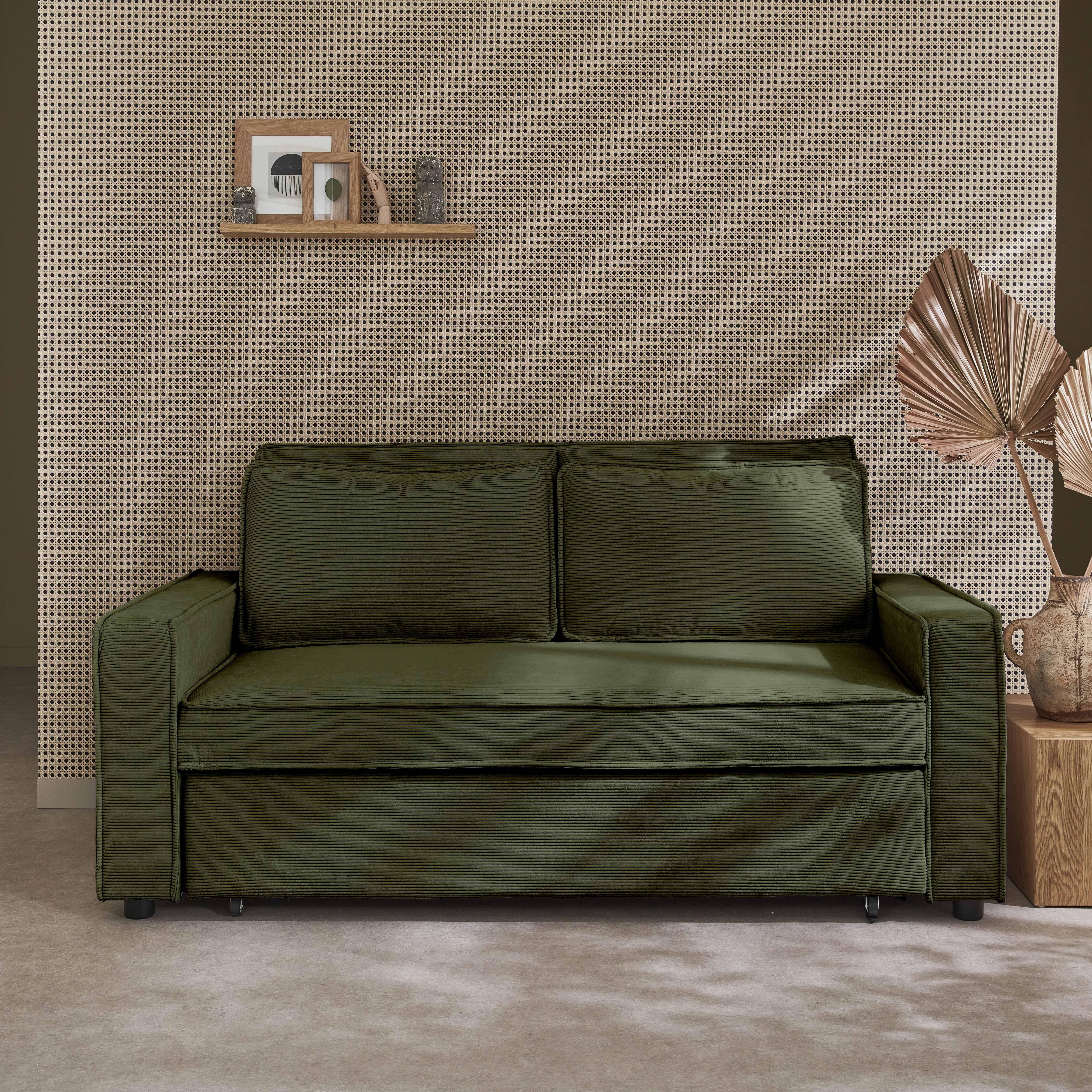 3-seater corduroy sofa bed, Chill, Khaki Green, 172.5x91.5x88.5 cm Photo2