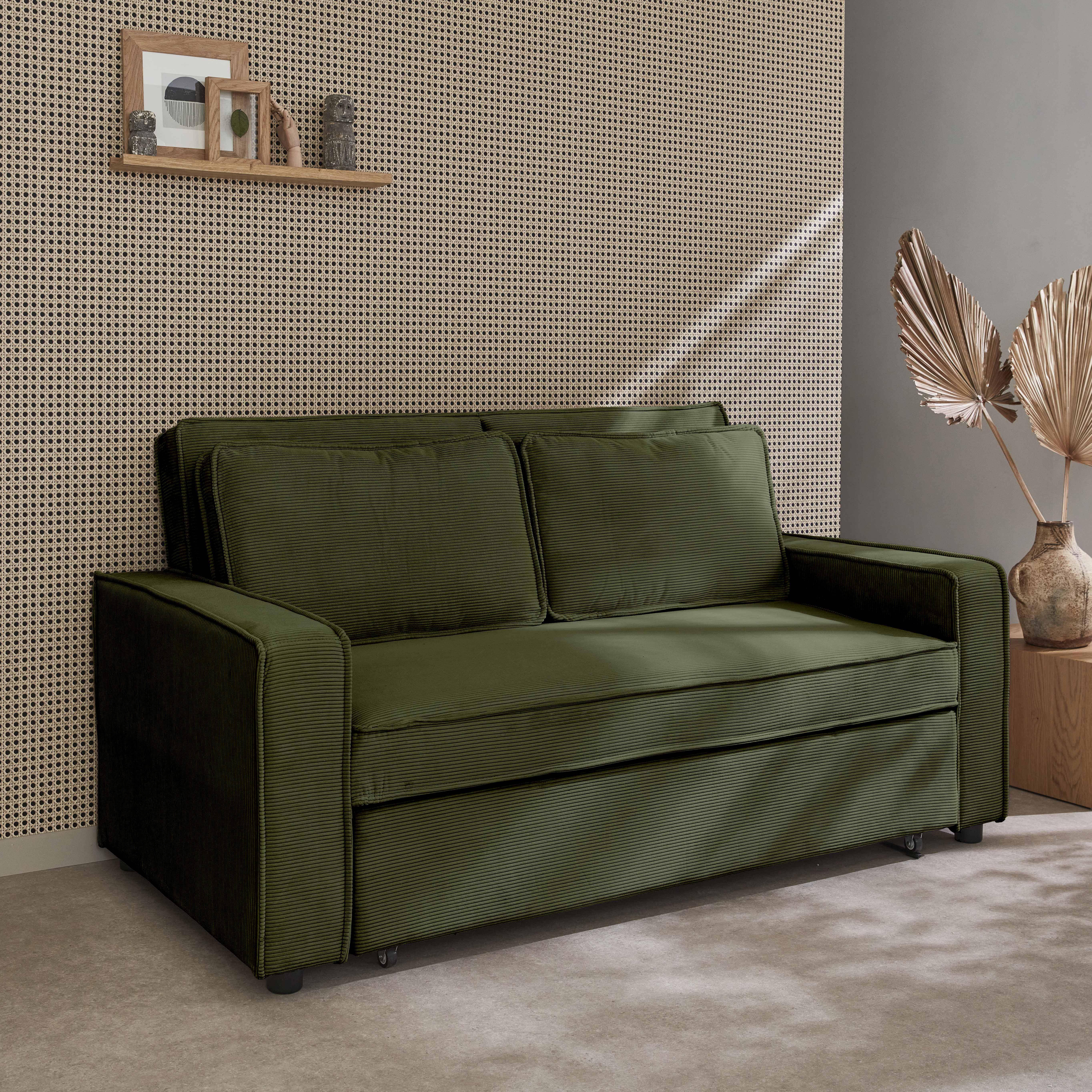 3-seater corduroy sofa bed, Chill, Khaki Green, 172.5x91.5x88.5 cm Photo1