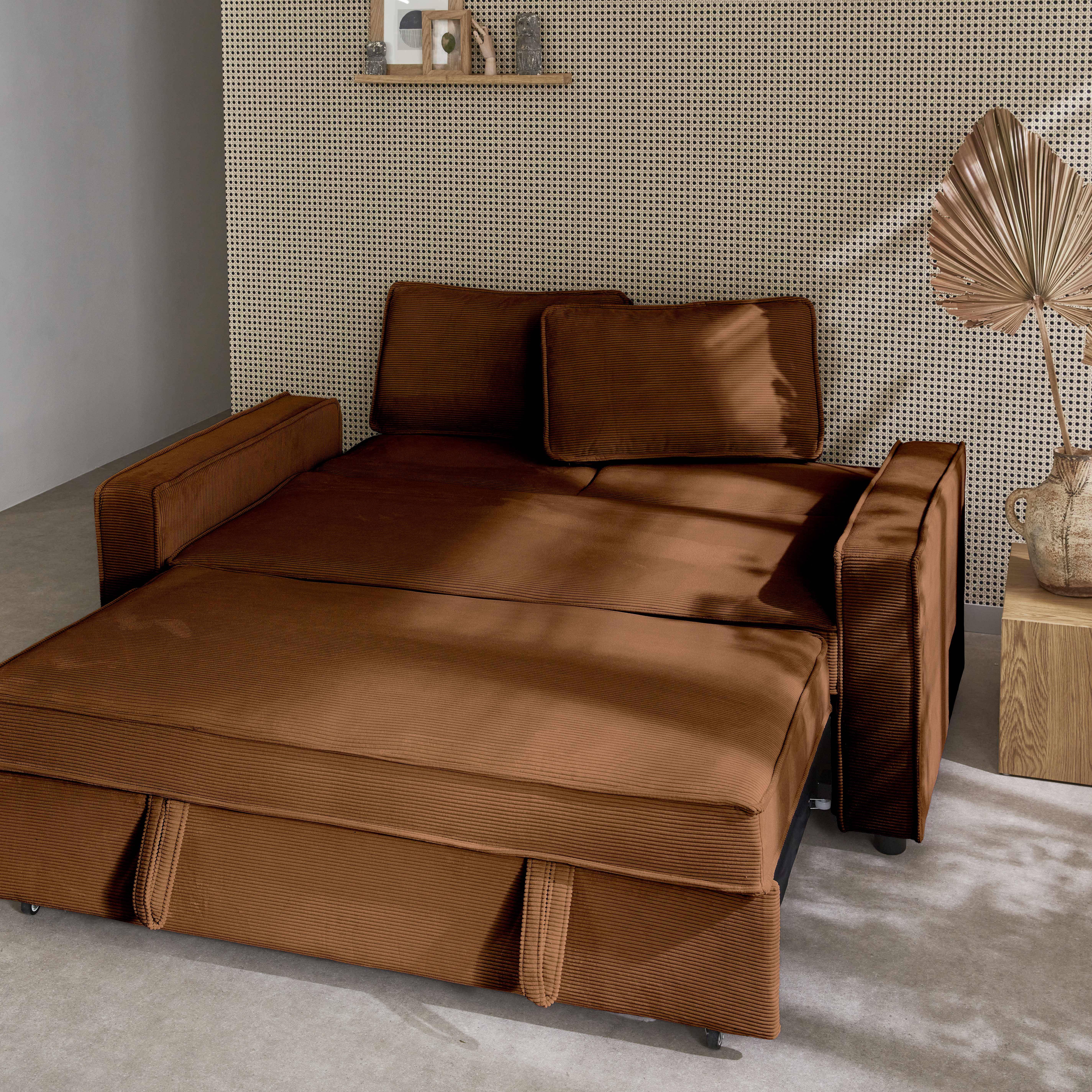 3-seater corduroy sofa bed, Chill, Brown, 172.5x91.5x88.5 cm Photo4