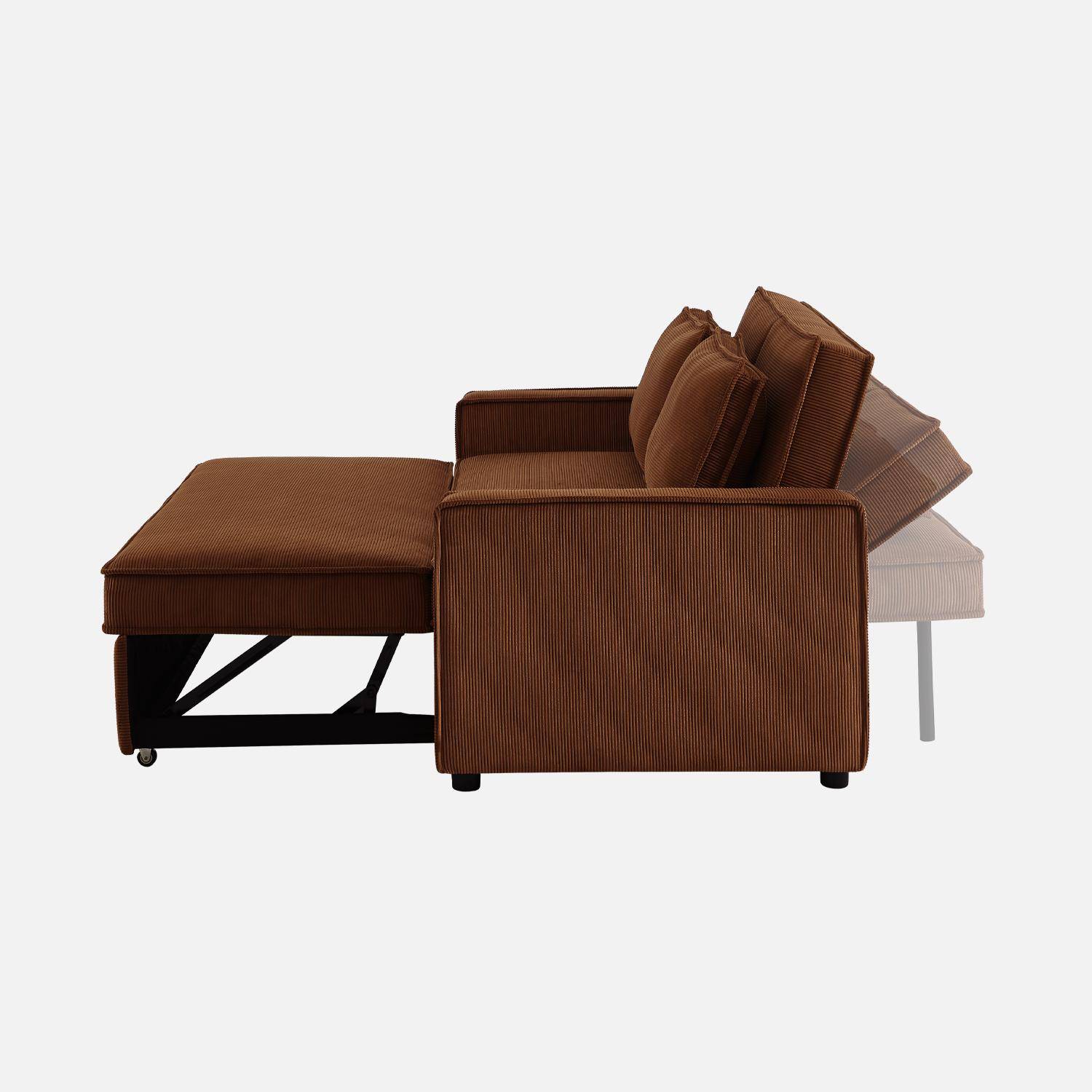 3-seater corduroy sofa bed, Chill, Brown, 172.5x91.5x88.5 cm Photo6