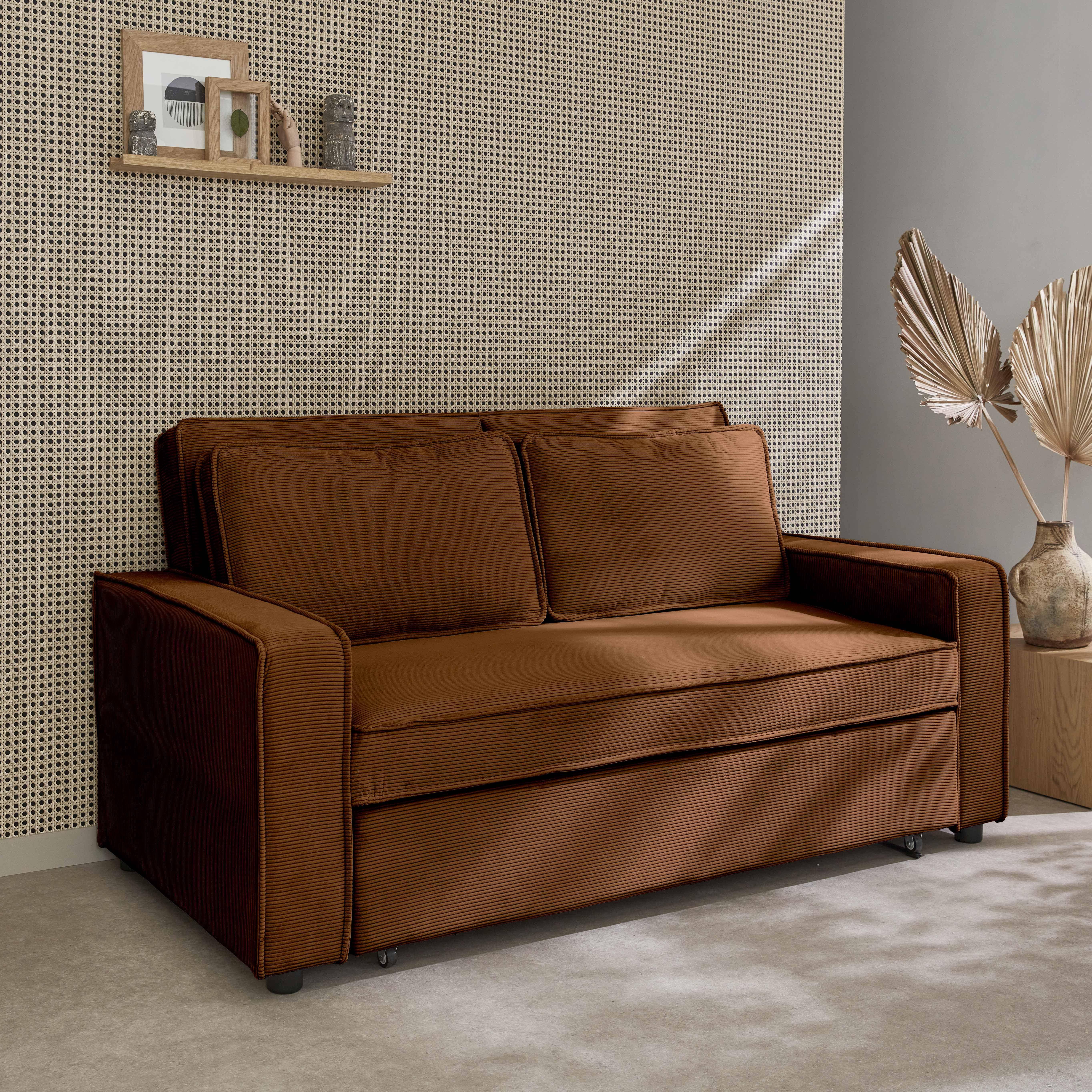 3-seater corduroy sofa bed, Chill, Brown, 172.5x91.5x88.5 cm Photo1