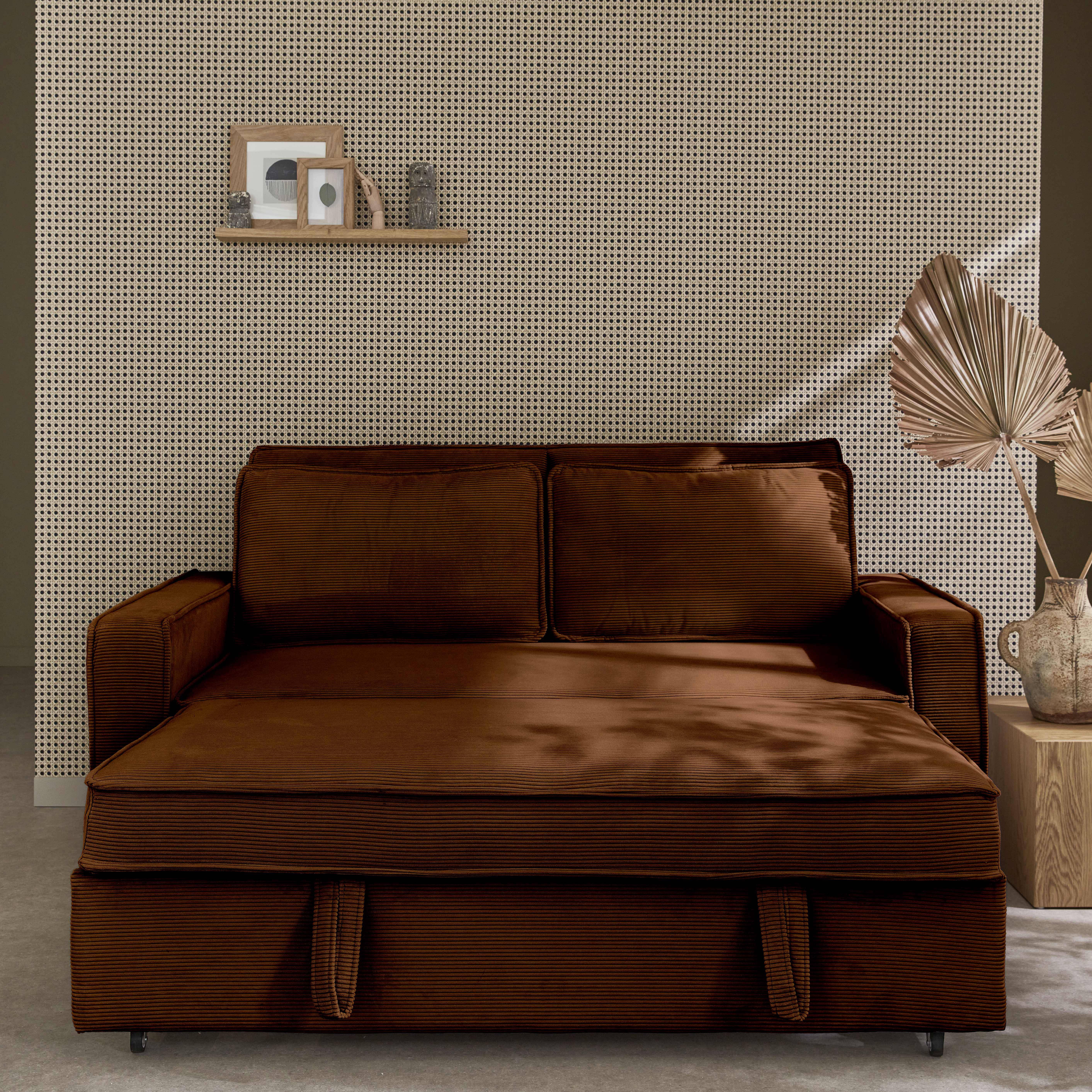 3-seater corduroy sofa bed, Chill, Brown, 172.5x91.5x88.5 cm Photo3