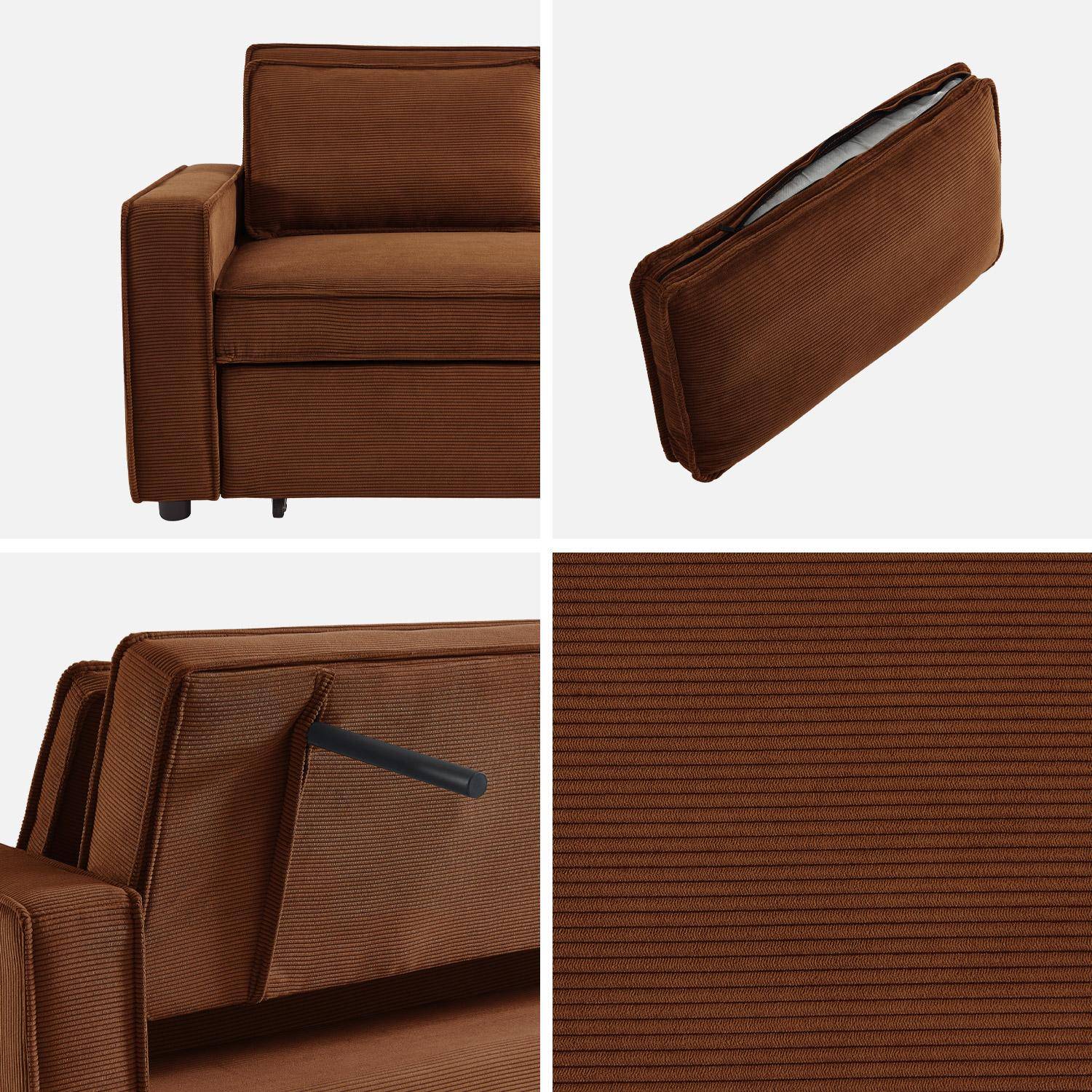 3-seater corduroy sofa bed, Chill, Brown, 172.5x91.5x88.5 cm Photo8