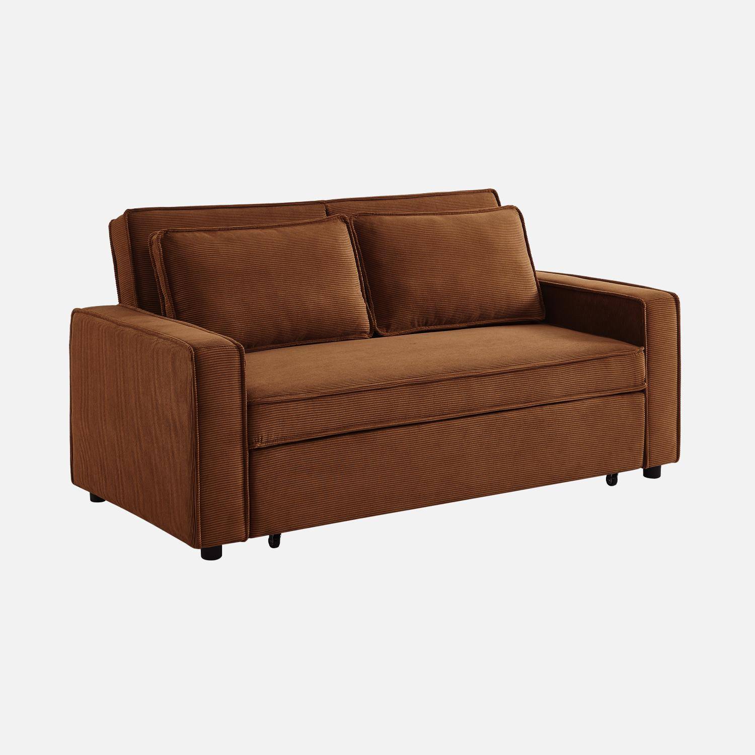 3-seater corduroy sofa bed, Chill, Brown, 172.5x91.5x88.5 cm Photo5
