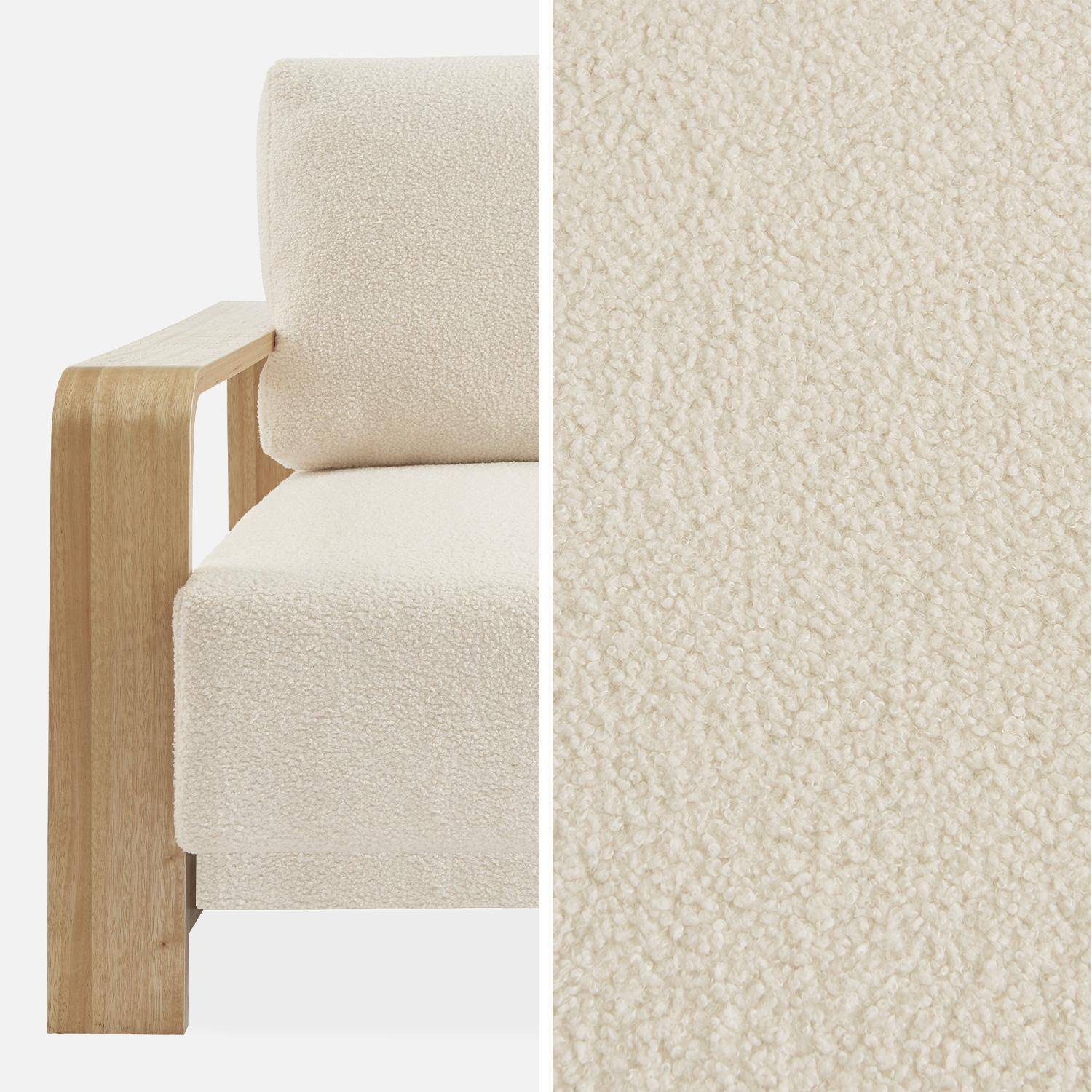 3-seater sofa bed in white boucle with wooden armrests, Eden, White, 224x108x85 cm Photo10