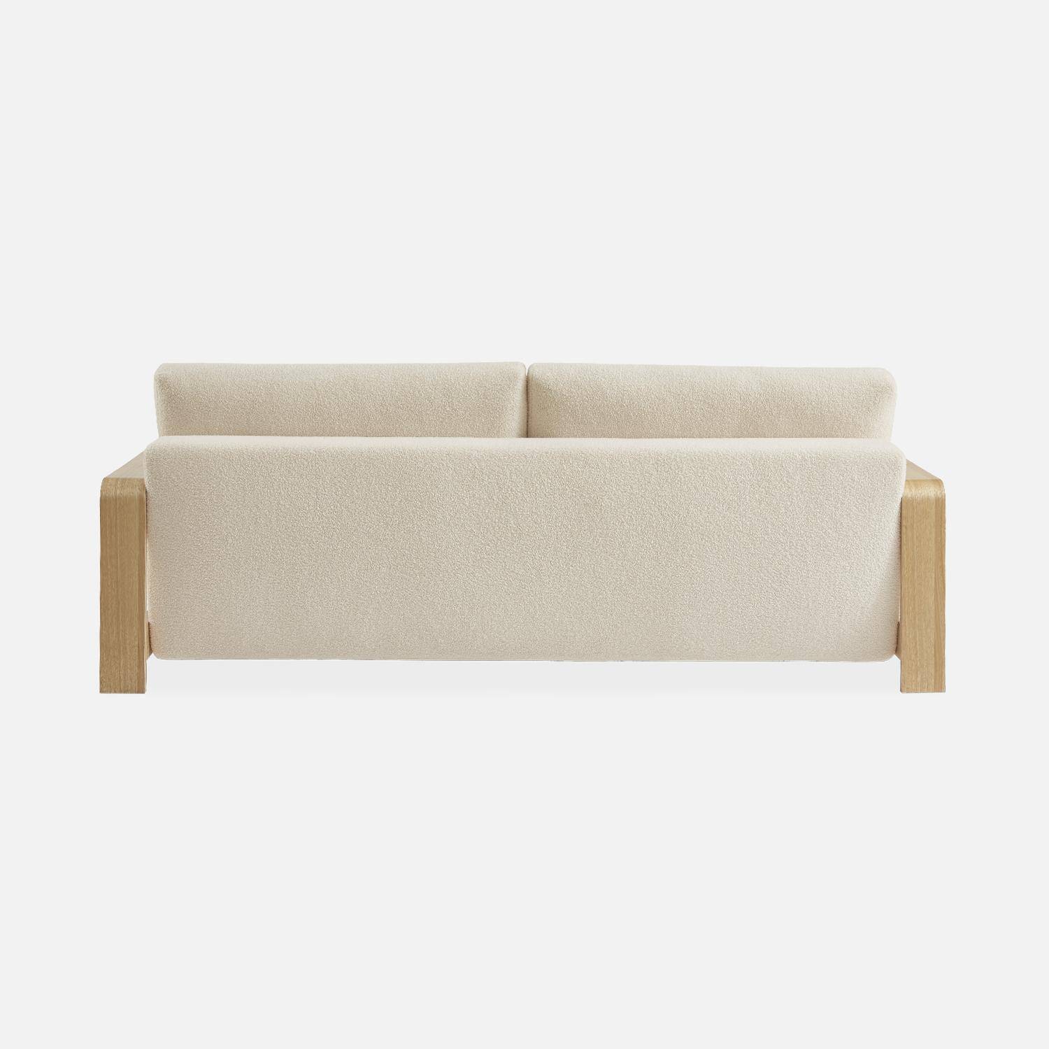 3-seater sofa bed in white boucle with wooden armrests, Eden, White, 224x108x85 cm Photo9