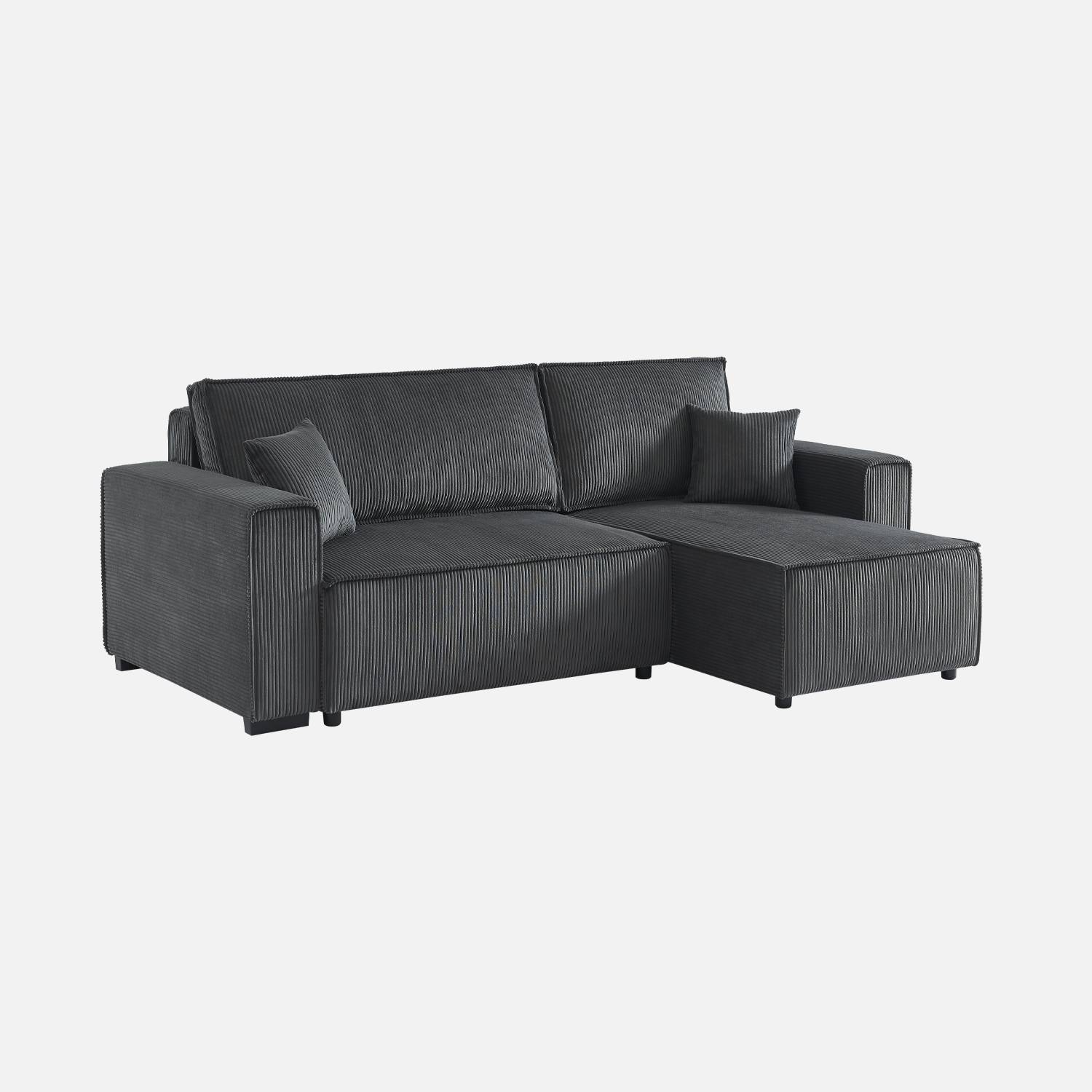Sofá cama esquinero convertible de pana gruesa, 3 plazas, Gris oscuro