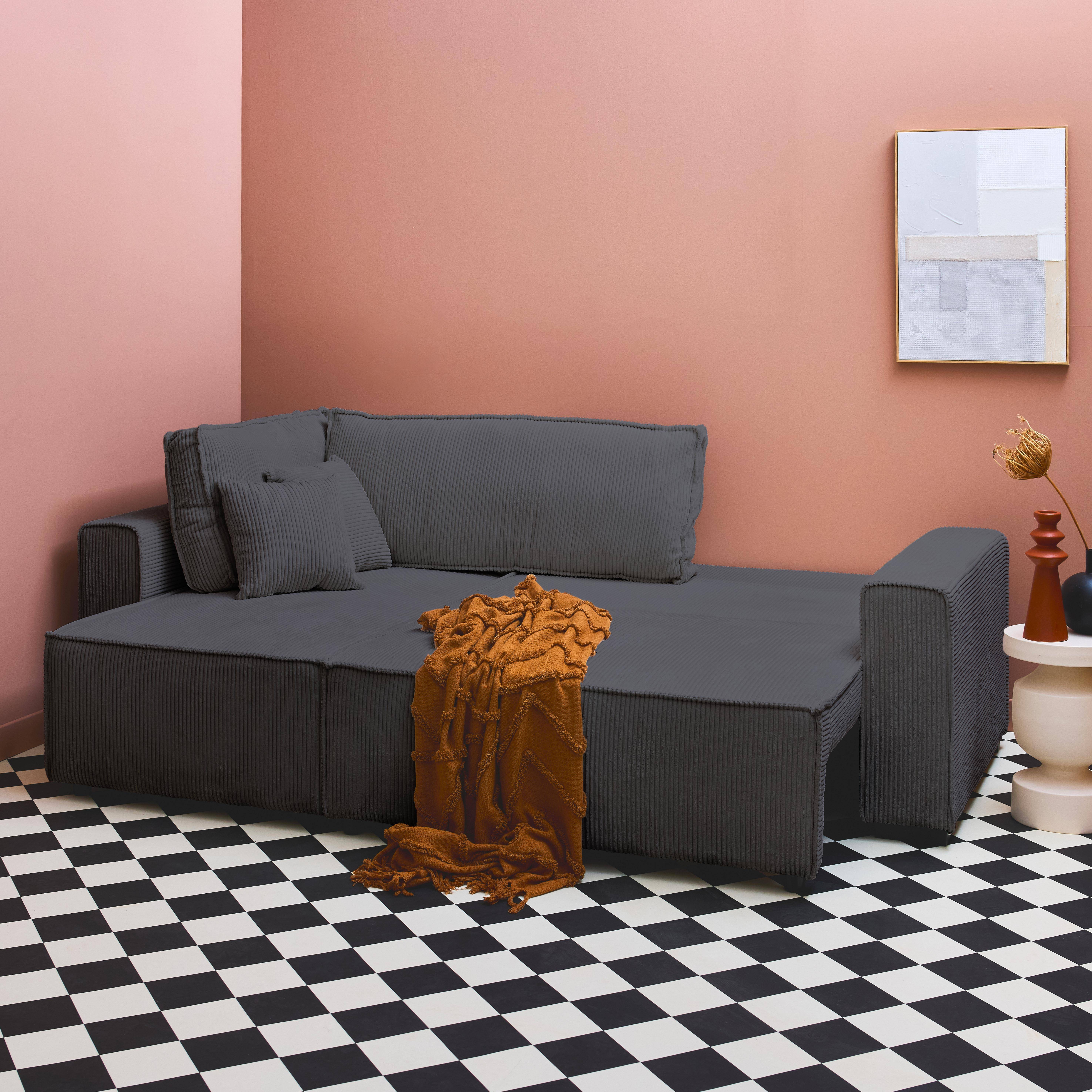 3-seater convertible chunky corduroy and reversible sofa, Feel, Charcoal Grey, 244x104x90 cm,sweeek,Photo2