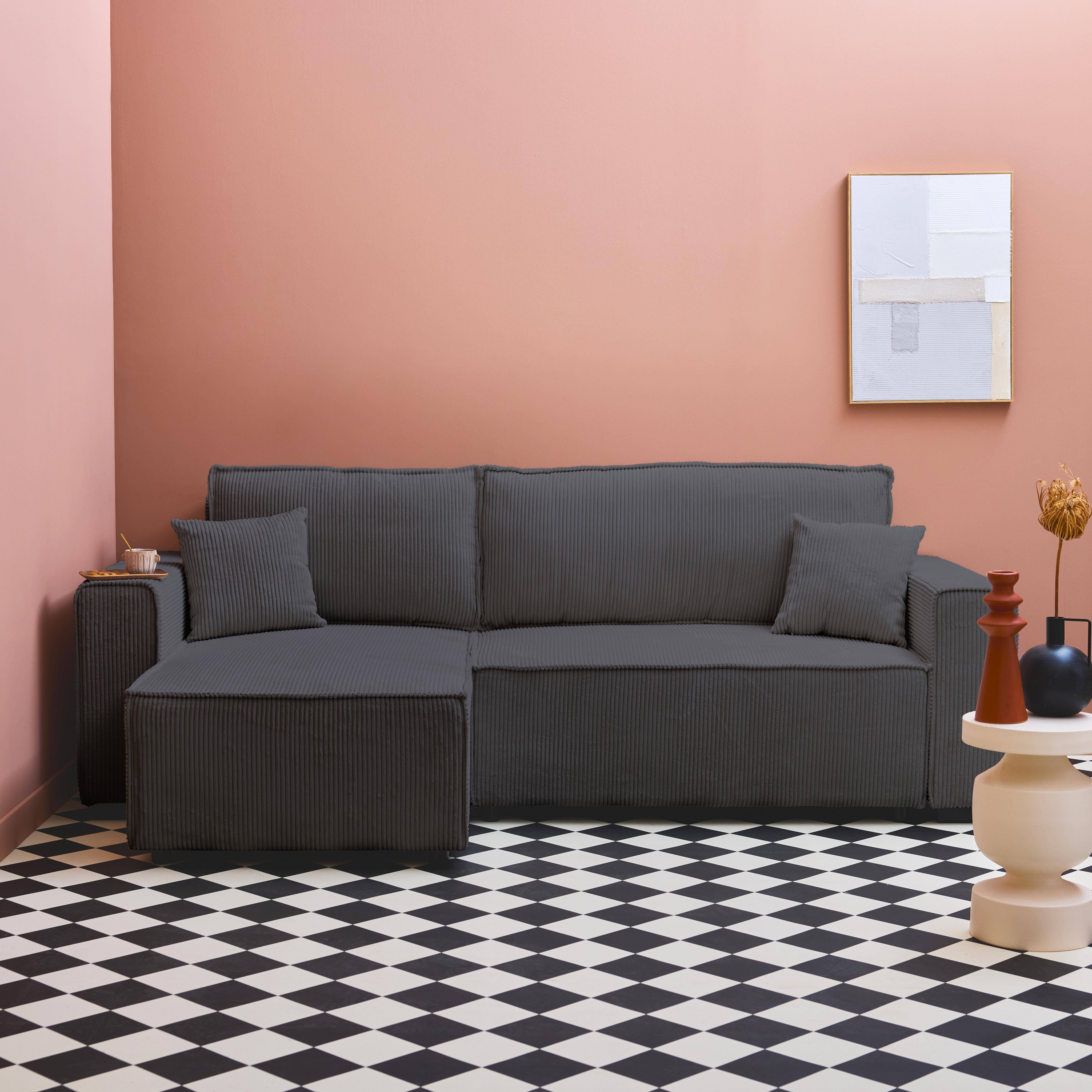 3-seater convertible chunky corduroy and reversible sofa, Feel, Charcoal Grey, 244x104x90 cm,sweeek,Photo1